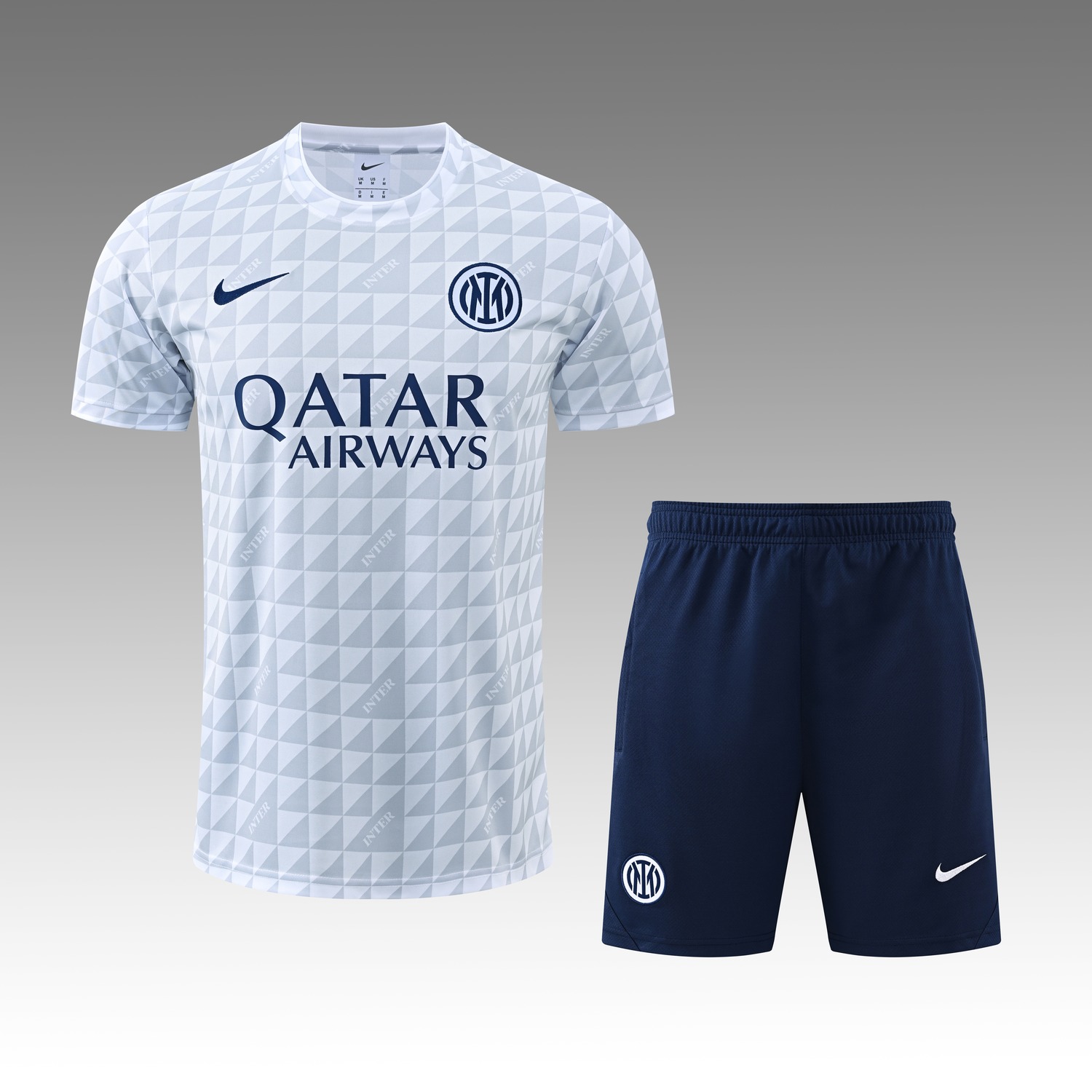 Inter Milan 26-27 Short-Sleeve Training Set - White Top & Deep Blue Shorts - JerseysGala