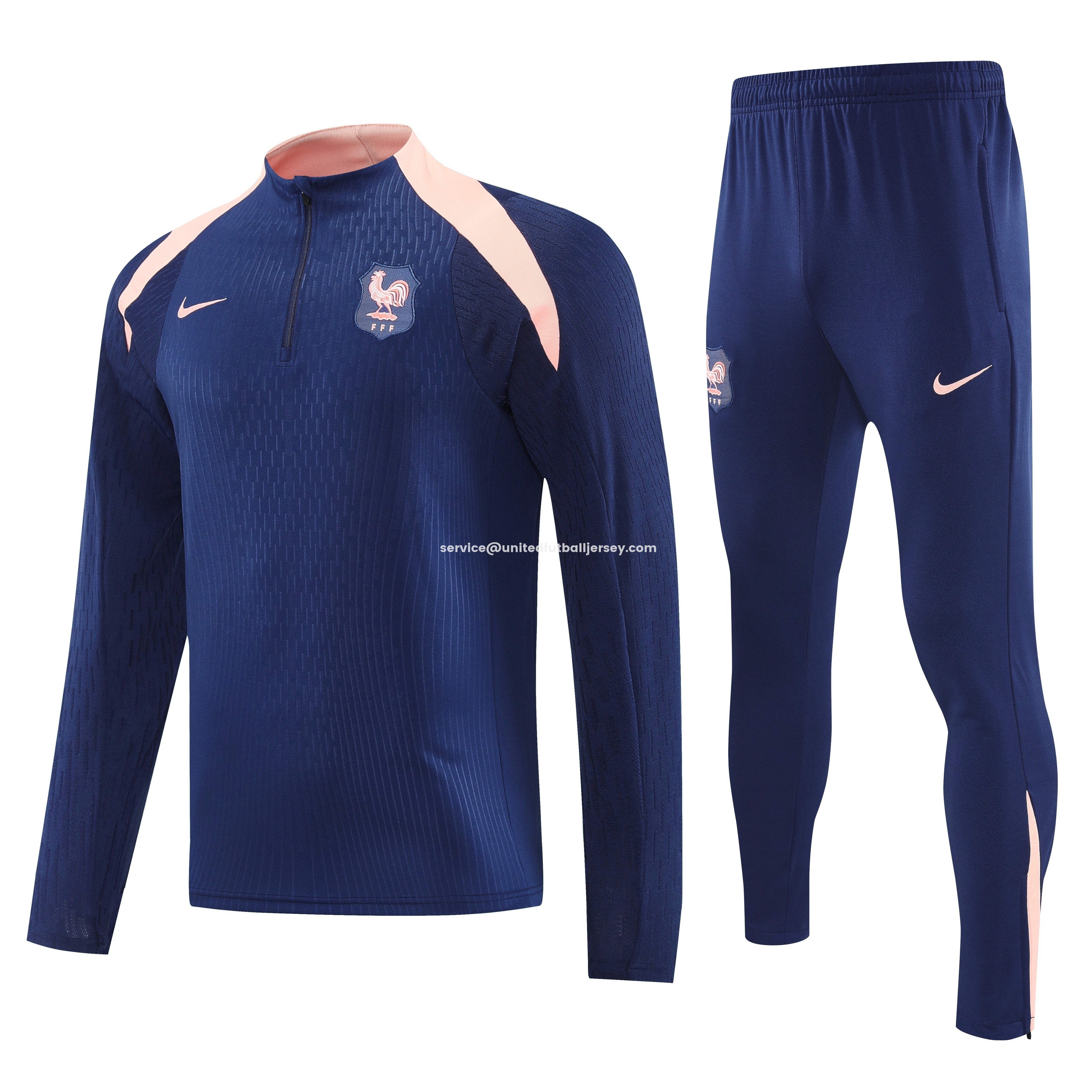 France 2026 Long Sleeve Training Set - Dark With Pink Top and Pants - JerseysGala