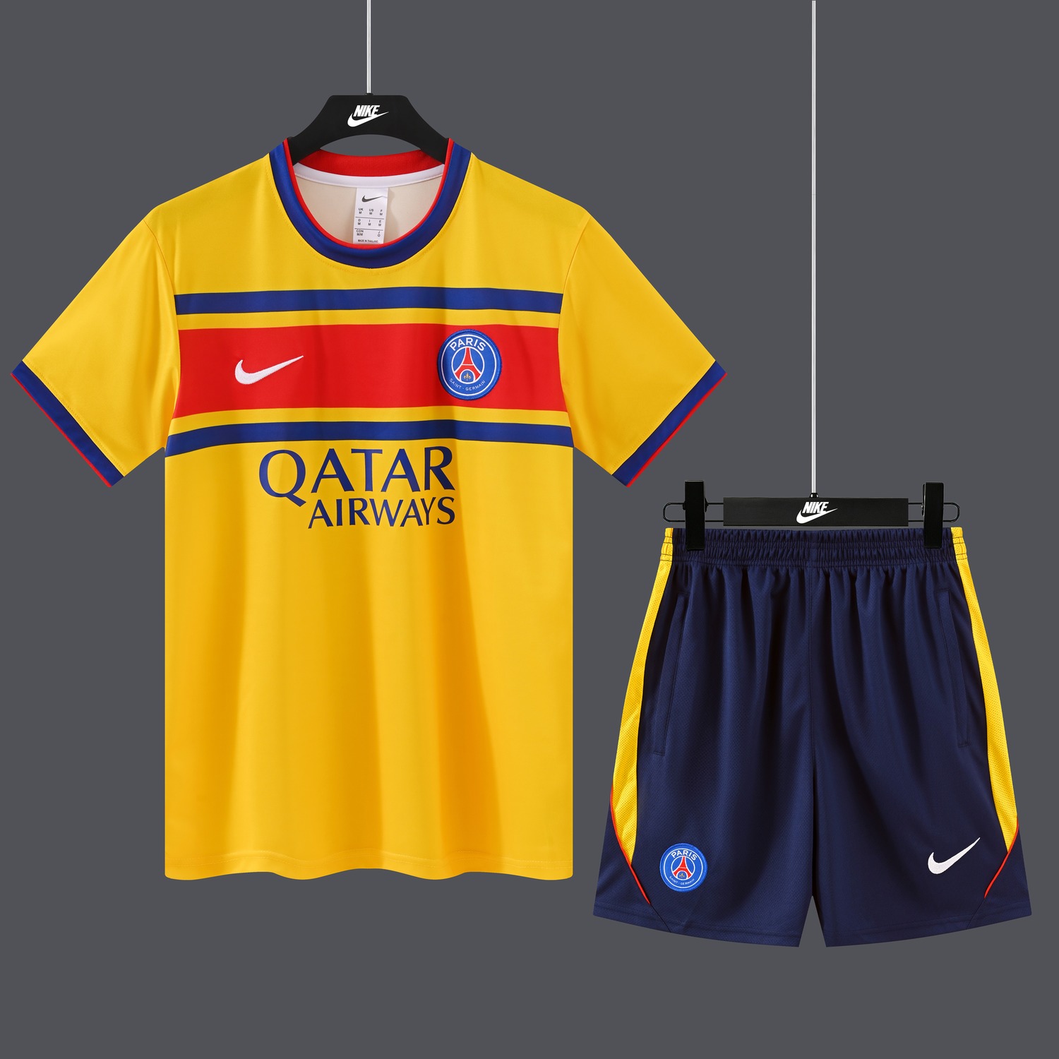 Paris Saint-Germain PSG 26-27 Yellow Red Blue Special Short-Sleeve Training Set - Yellow Top & Deep Blue Shorts - JerseysGala