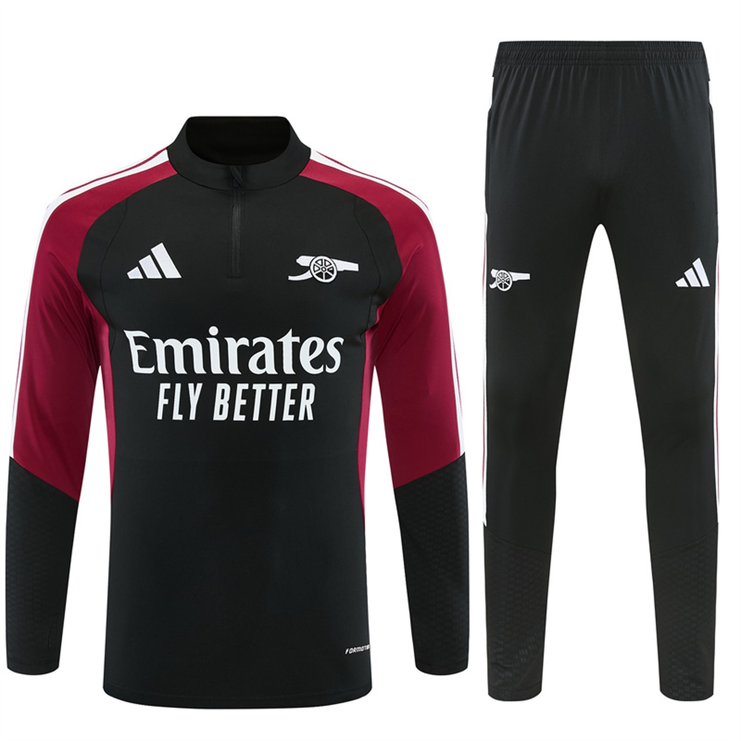 Arsenal 26-27 Kids Long Sleeve Training Set - Black With Wine Red Top & Black Pants - JerseysGala
