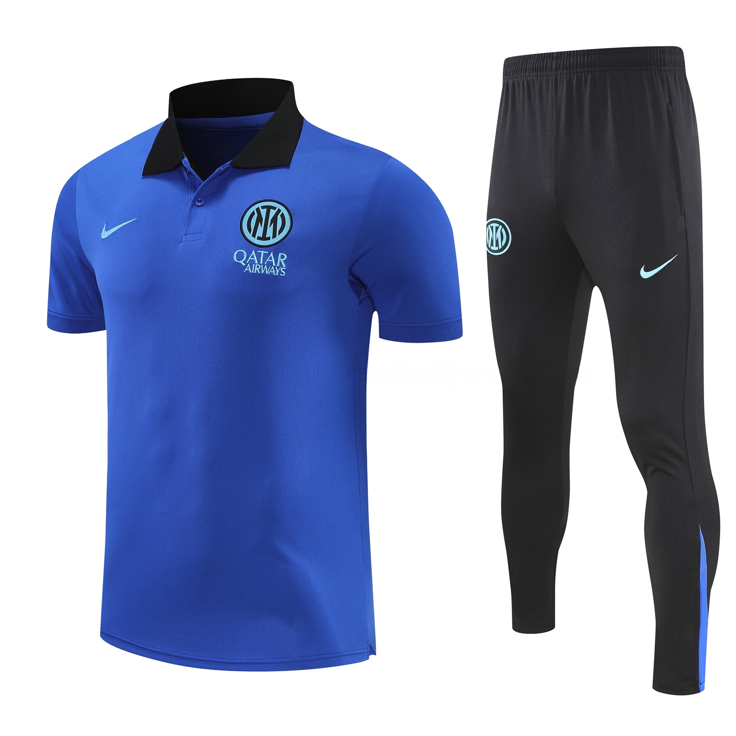 Inter Milan 25-26 POLO Short-Sleeve Training Set - Ocean Blue Top and Black Pants - JerseysGala