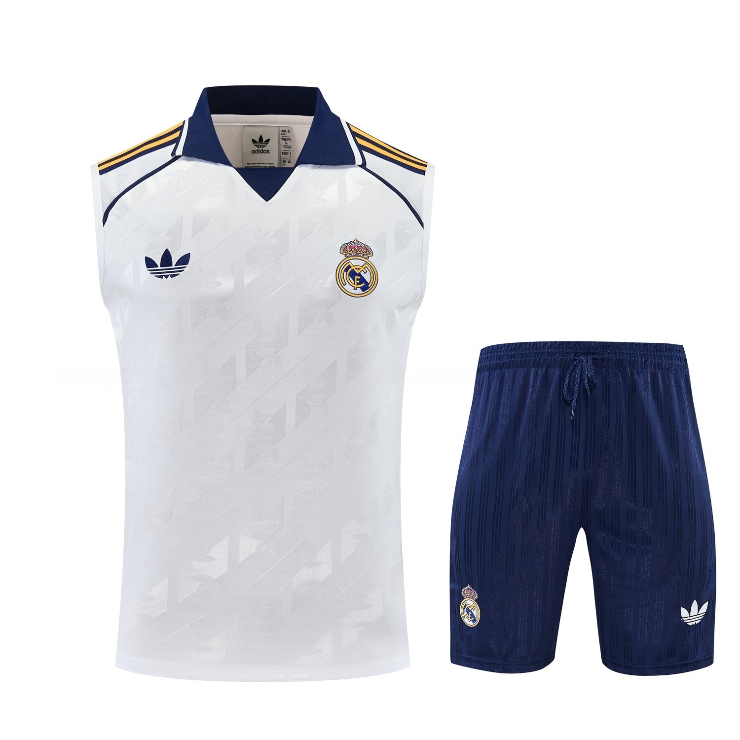 Real Madrid 26-27 Vest Training Set - White Vest and Navy Blue Shorts - JerseysGala