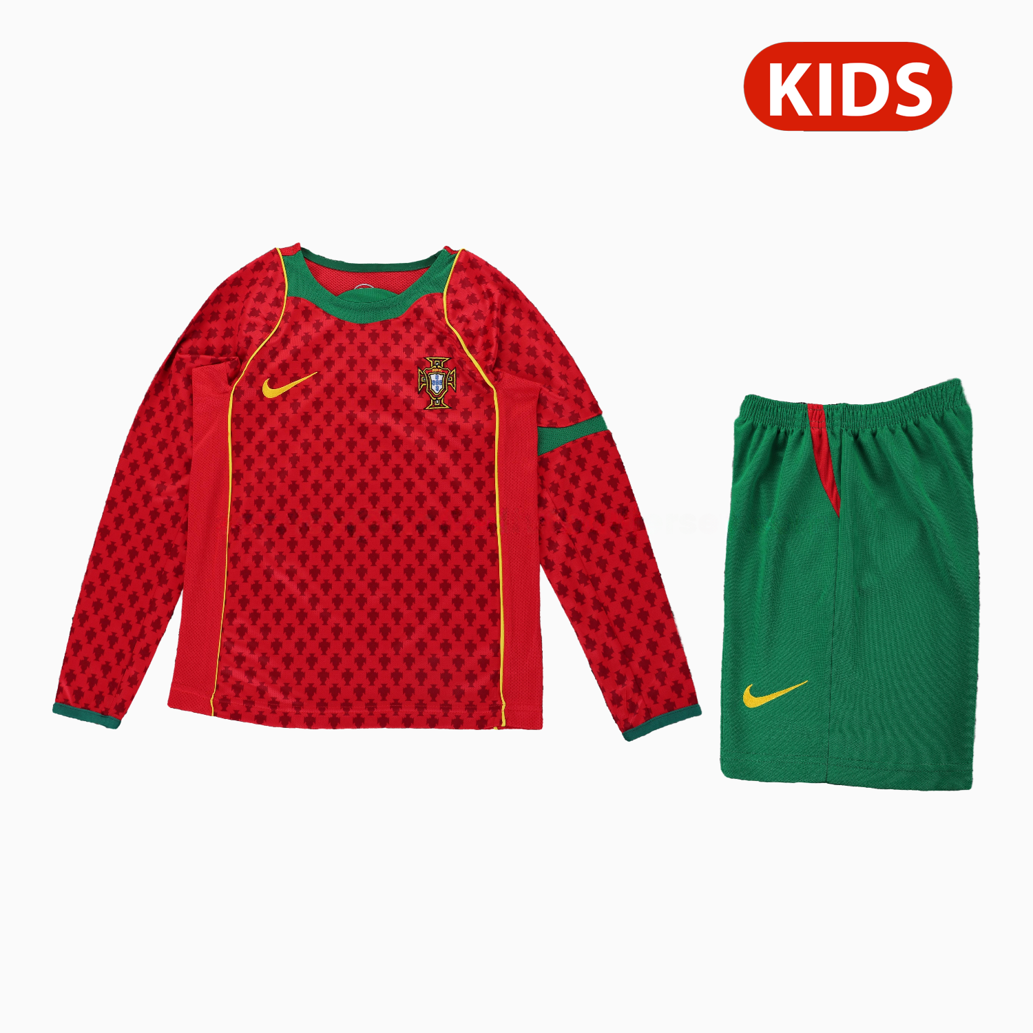 Retro Portugal 2004 Home Long Sleeves Kids Kit - JerseysGala