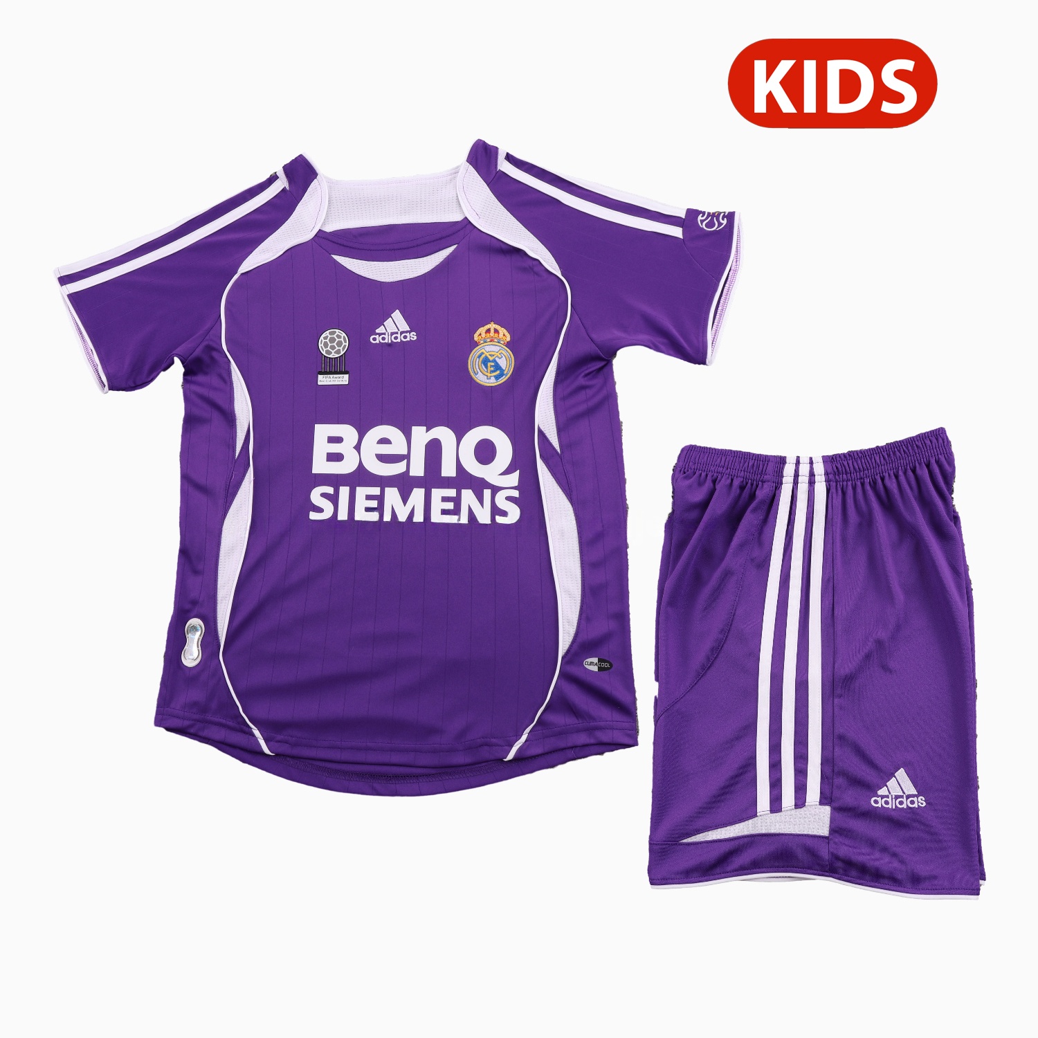 Retro Real Madrid 2006-07 Away Purple Kids Kit - JerseysGala