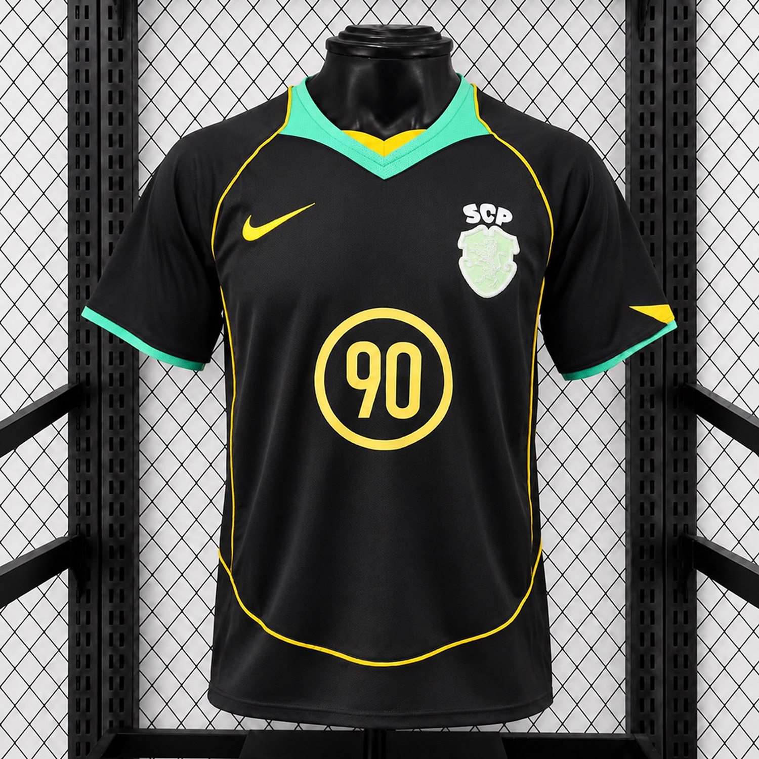 Sporting CP Lisbon 25-26 Total 90 Lifestyle Retro Style Black Green Yellow Jersey - Fans Version - JerseysGala