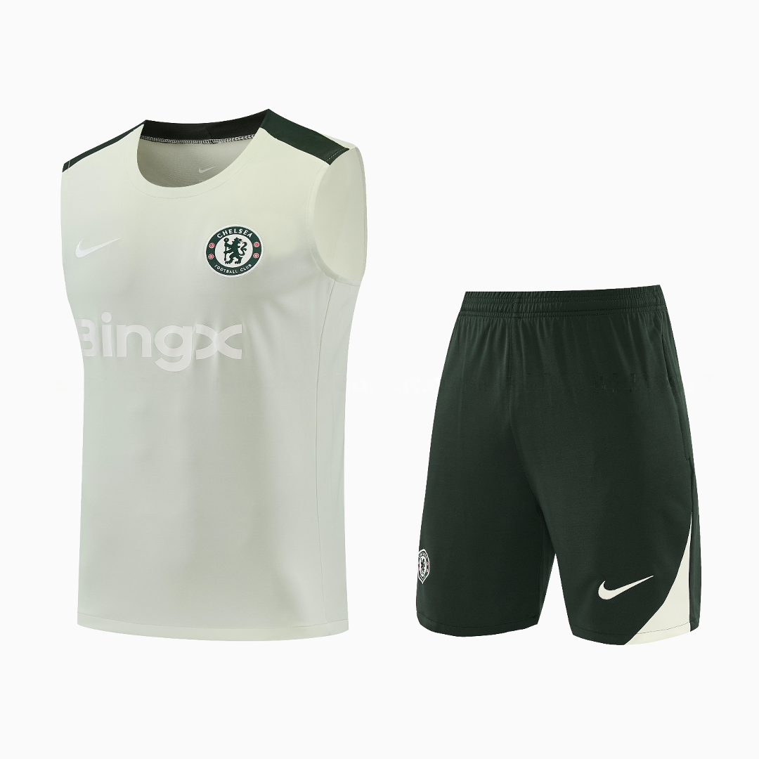 C.H.E.L.S.E.A 25-26 Vest Training Set - Light Gray With Dark Green Accents Top & Dark Green Pants - JerseysGala