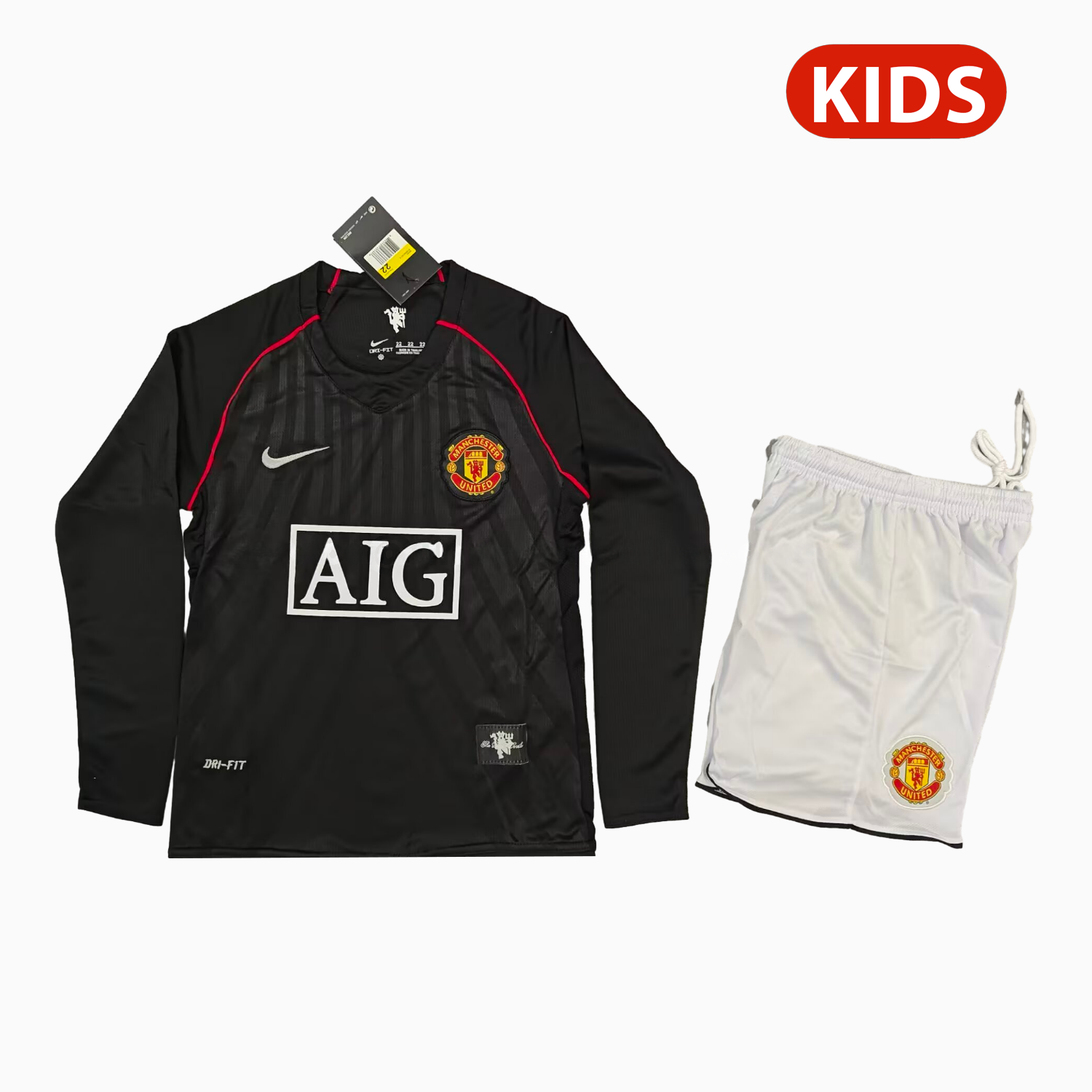 Retro Manchester United 2007-08 Away Black Kids Kit - JerseysGala