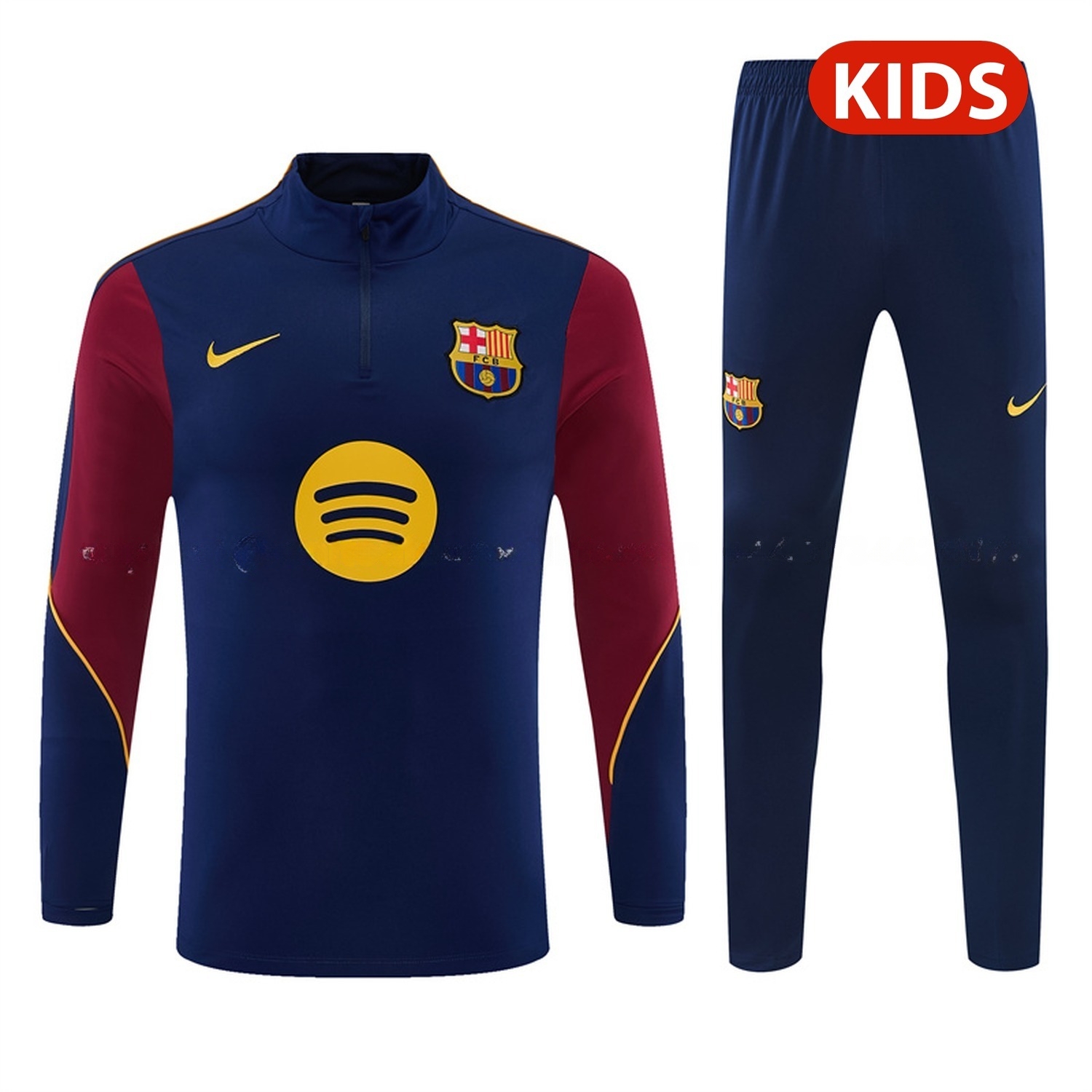 Barcelona 26-27 Kids Long Sleeve Training Set - Deep Blue Top & Deep Blue Pants - JerseysGala