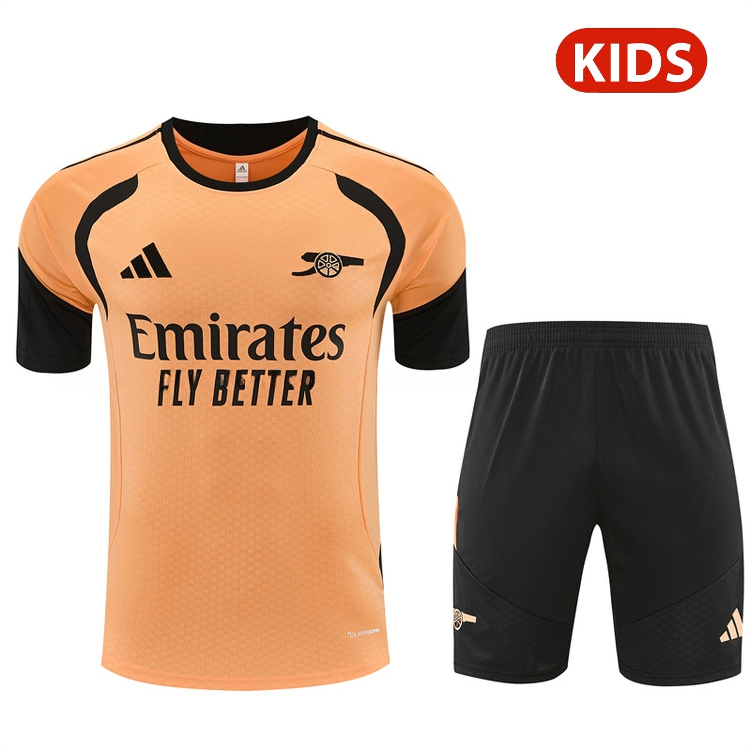 Arsenal 26-27 Kids Short-Sleeve Training Set - Orange Top & Black Shorts - JerseysGala