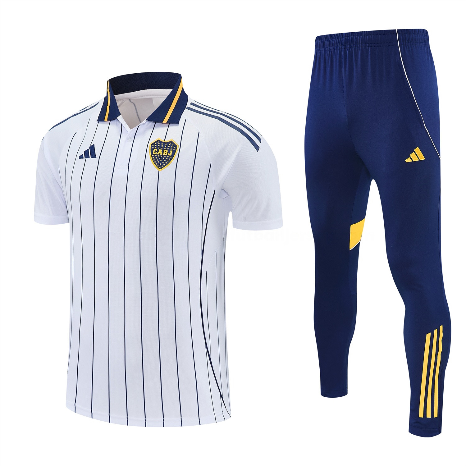 Boca Juniors 25-26 POLO Short-Sleeve Training Set - White Top and Dark Blue Pants - JerseysGala