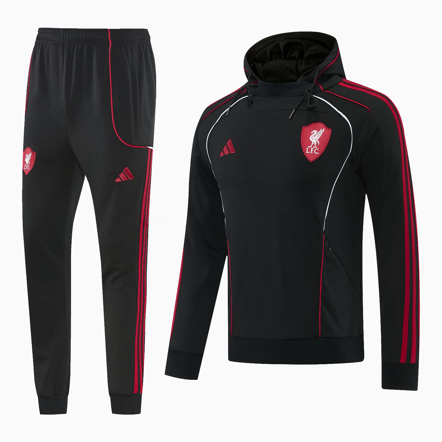 Liver.pool 25-26 Hooded Windbreaker Training Set - Black Top & Black Pants - JerseysGala