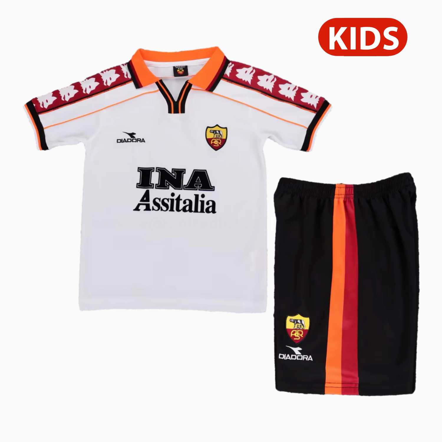 Retro Roma 1998-99 Away Kids Kit - JerseysGala