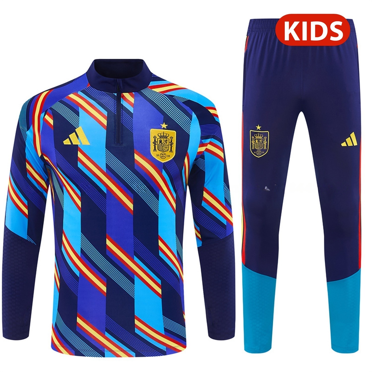 Spain 2026 Camouflage Kids Long Sleeve Training Set - Blue Top & Deep Blue Pants - JerseysGala