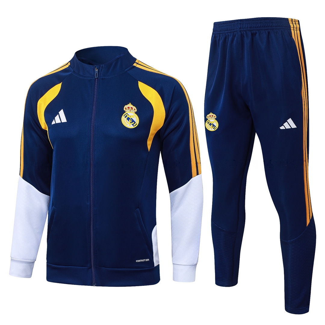 Real Madrid 26-27 Long Sleeves Training Set - Yellow Edge Deep Blue Top And Pants - JerseysGala