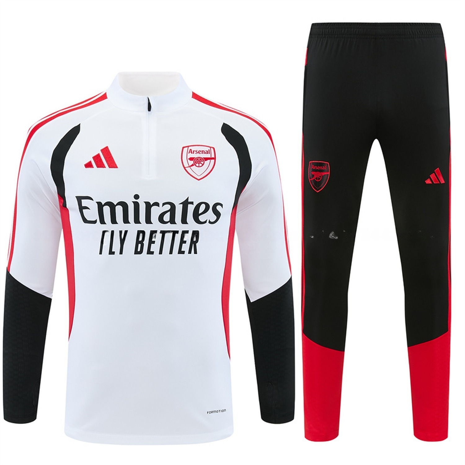 Arsenal 26-27 Long Sleeve Training Set - White Top & Black Pants - JerseysGala