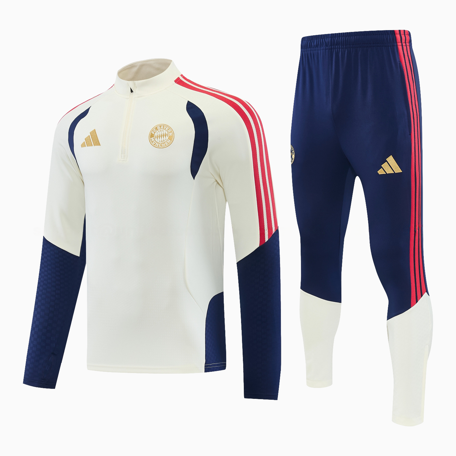 Bayern Munich 26-27 Long Sleeves Training Set - Off-White Top and Dark Blue Pants - JerseysGala