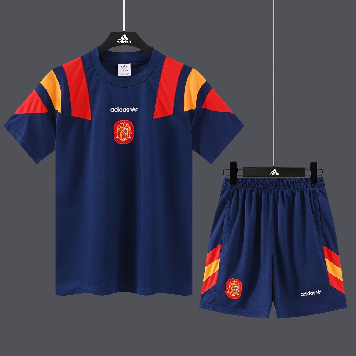 Spain 2026 Originals Trefoil Short-Sleeve Training Set - Deep Blue Top & Deep Blue Shorts - JerseysGala