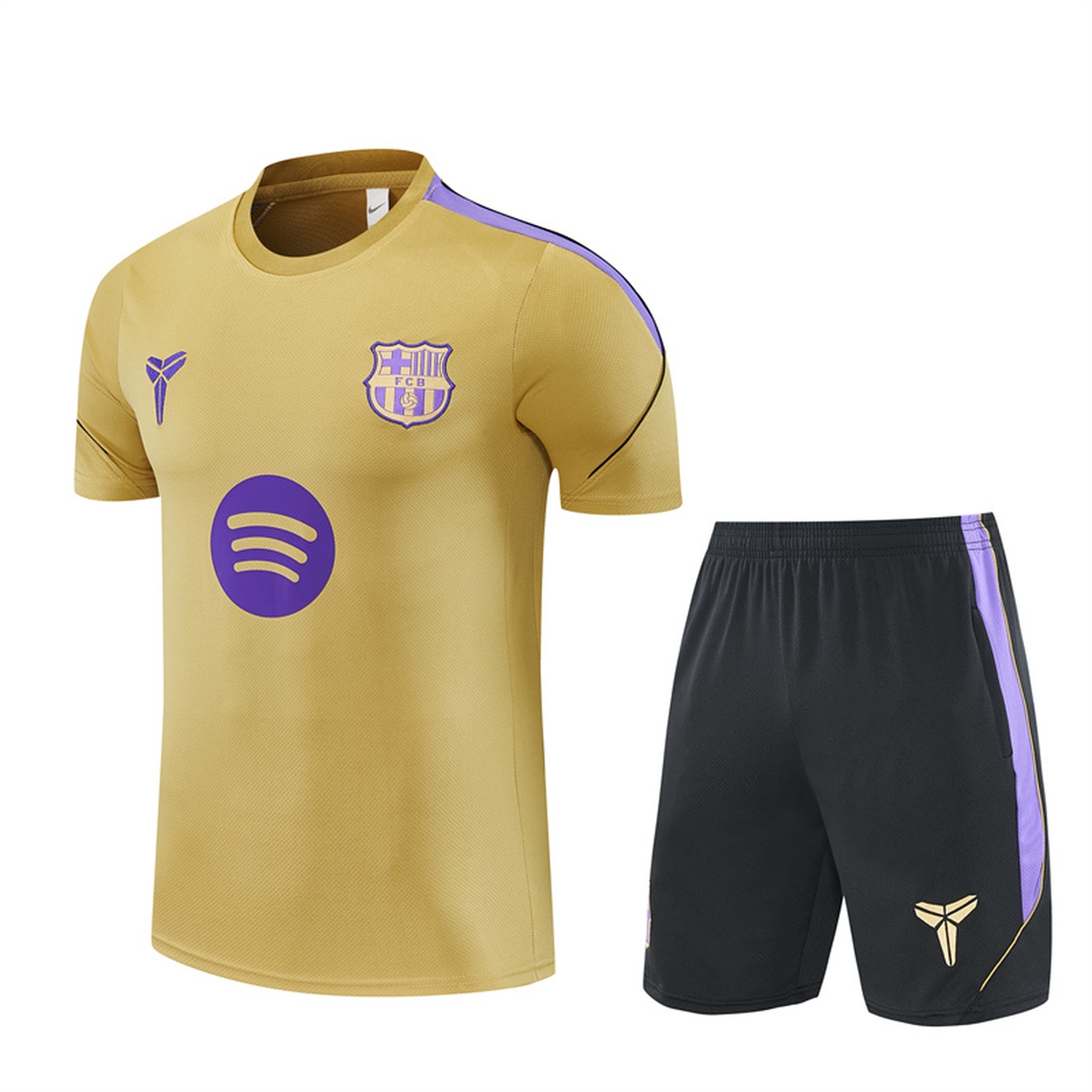 Barcelona 26-27 Short-Sleeve Training Set - Gold Top & Black Shorts - JerseysGala