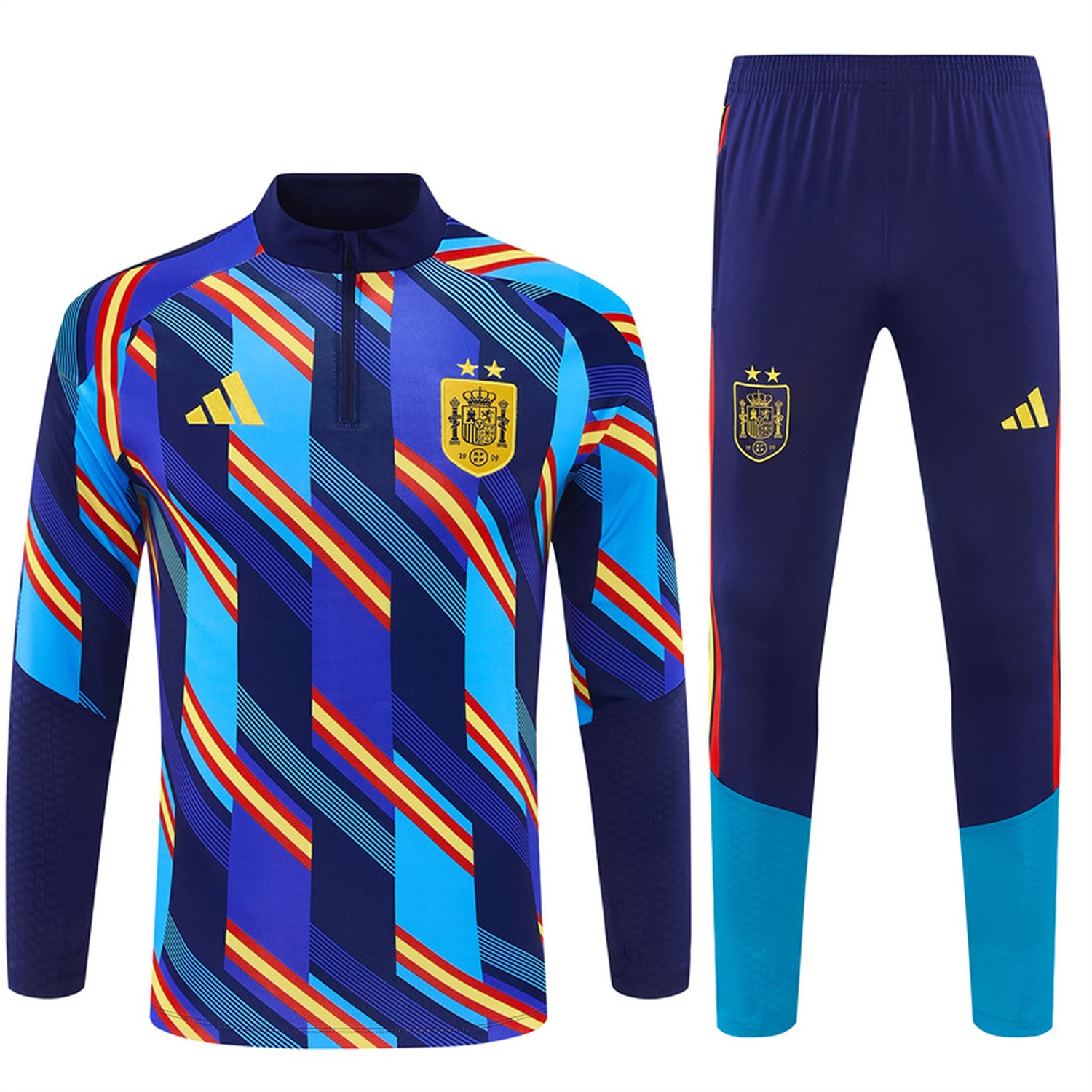 Spain 2026 Two Stars Camouflage Kids Long Sleeve Training Set - Blue Top & Deep Blue Pants - JerseysGala