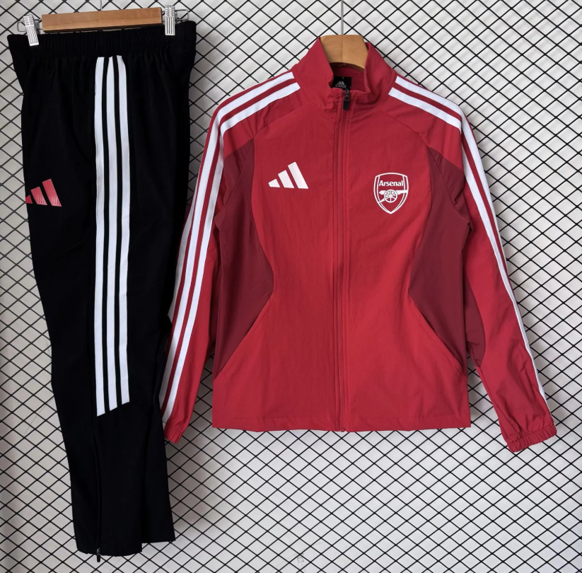 Arsenal 26-27 Windbreaker Training Set - Red Top and Black Pants - JerseysGala