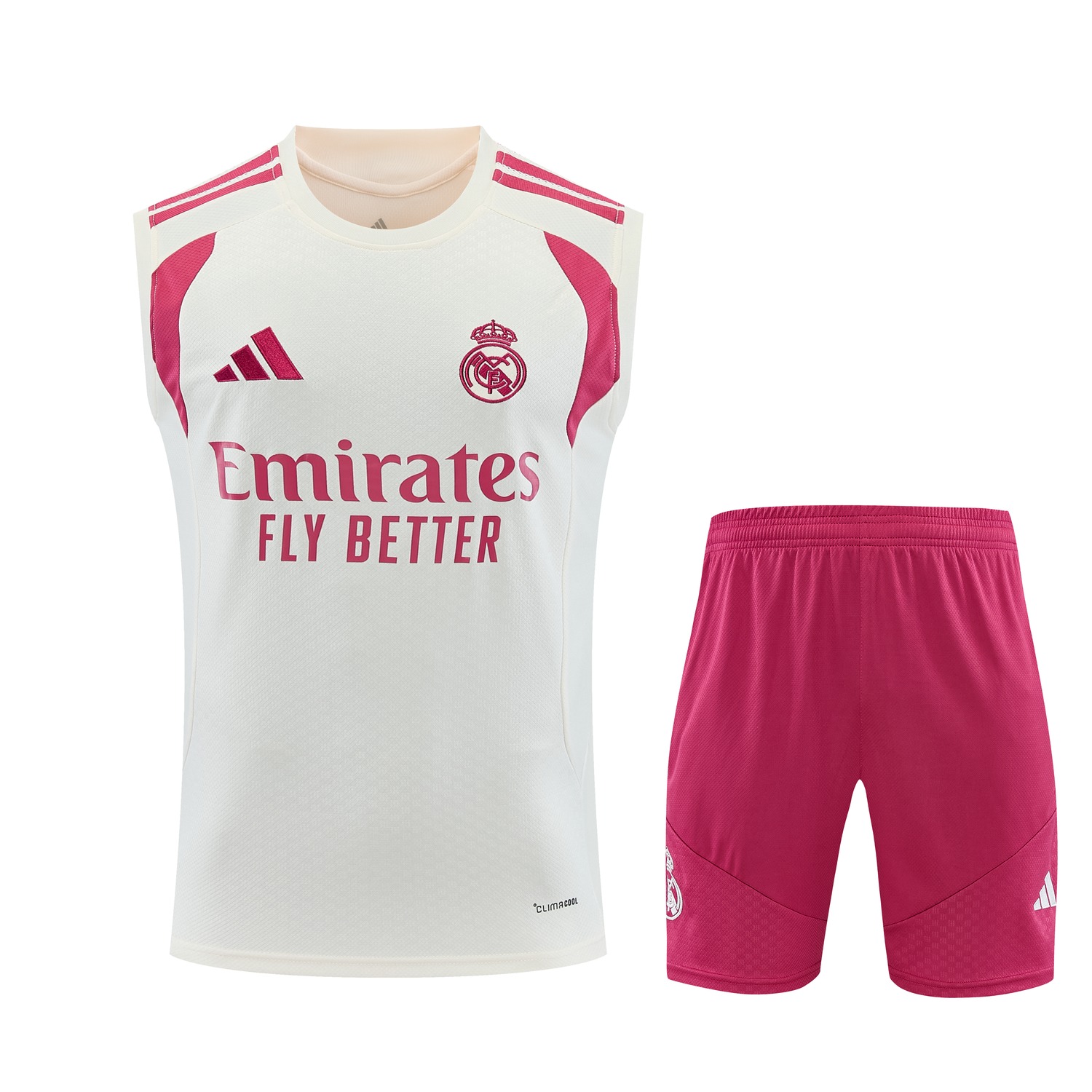 Real Madrid 26-27 Vest Training Set - Cream Vest and Rose Red Shorts - JerseysGala