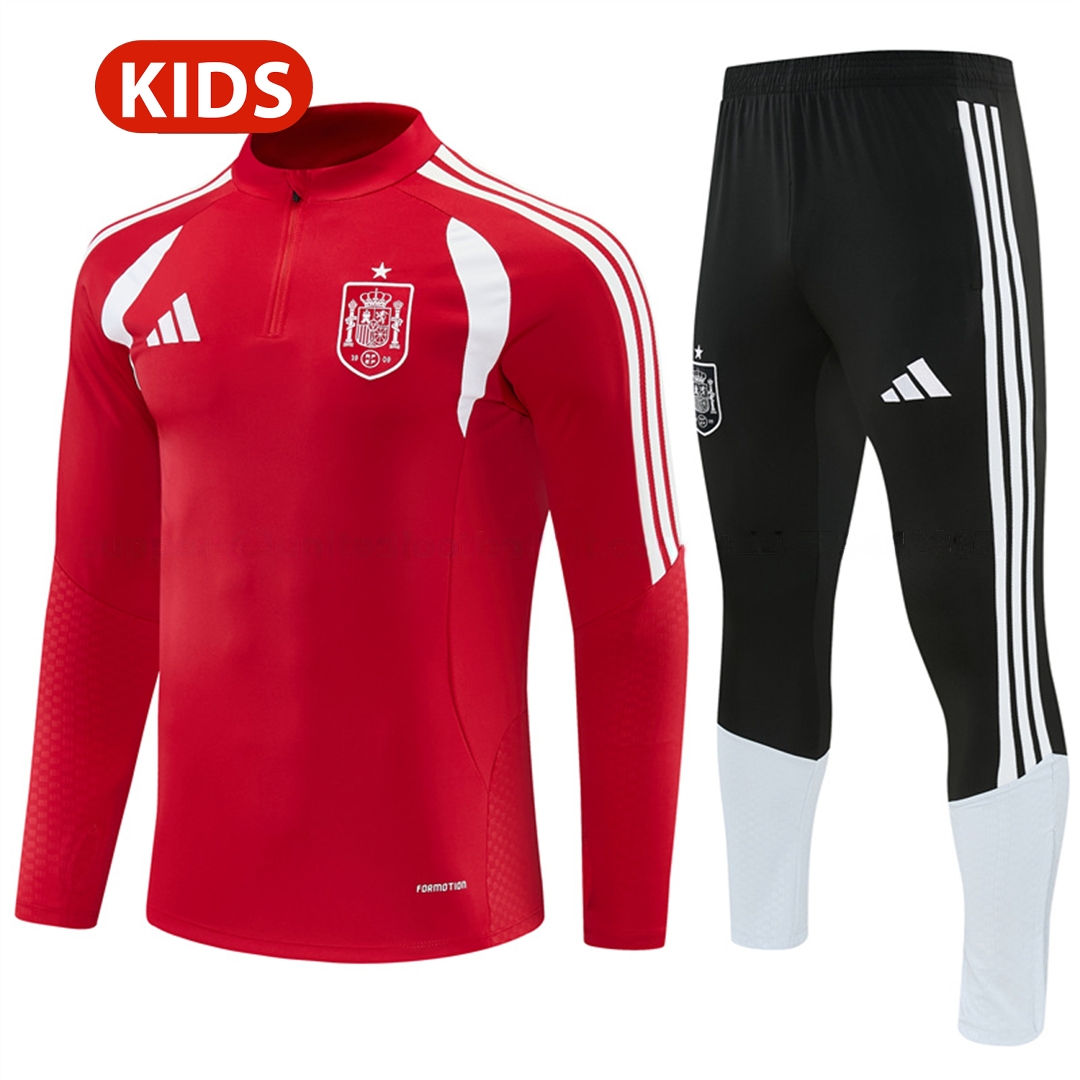 Spain 2026 Kids Long Sleeve Training Set - Red Top & Black Pants - JerseysGala