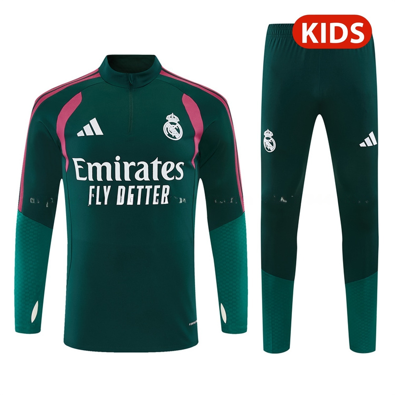 Real Madrid 26-27 Kids Long Sleeve Training Set - Dark Green Top & Dark Green Pants - JerseysGala