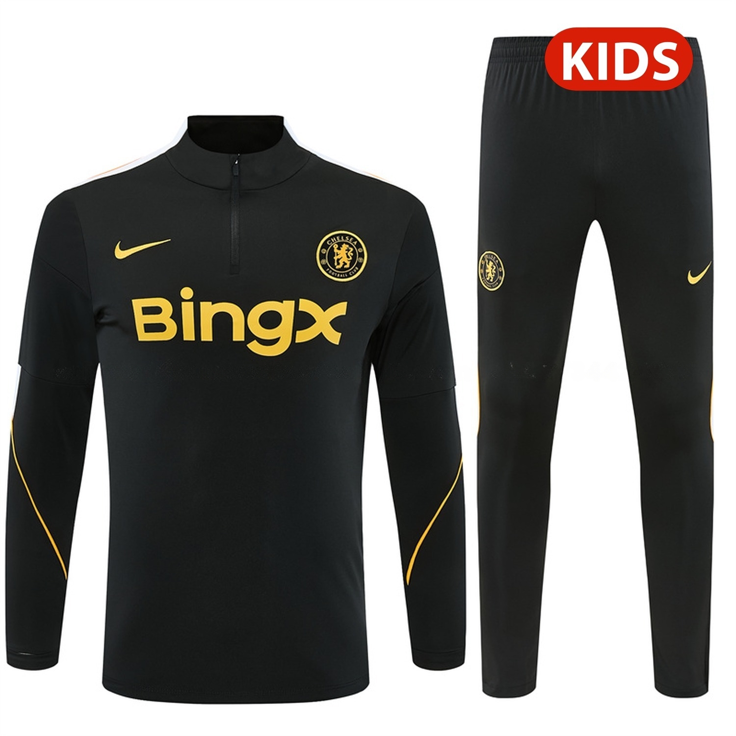 C.H.E.L.S.E.A 26-27 Kids Long Sleeve Training Set - Black Top & Black Pants - JerseysGala