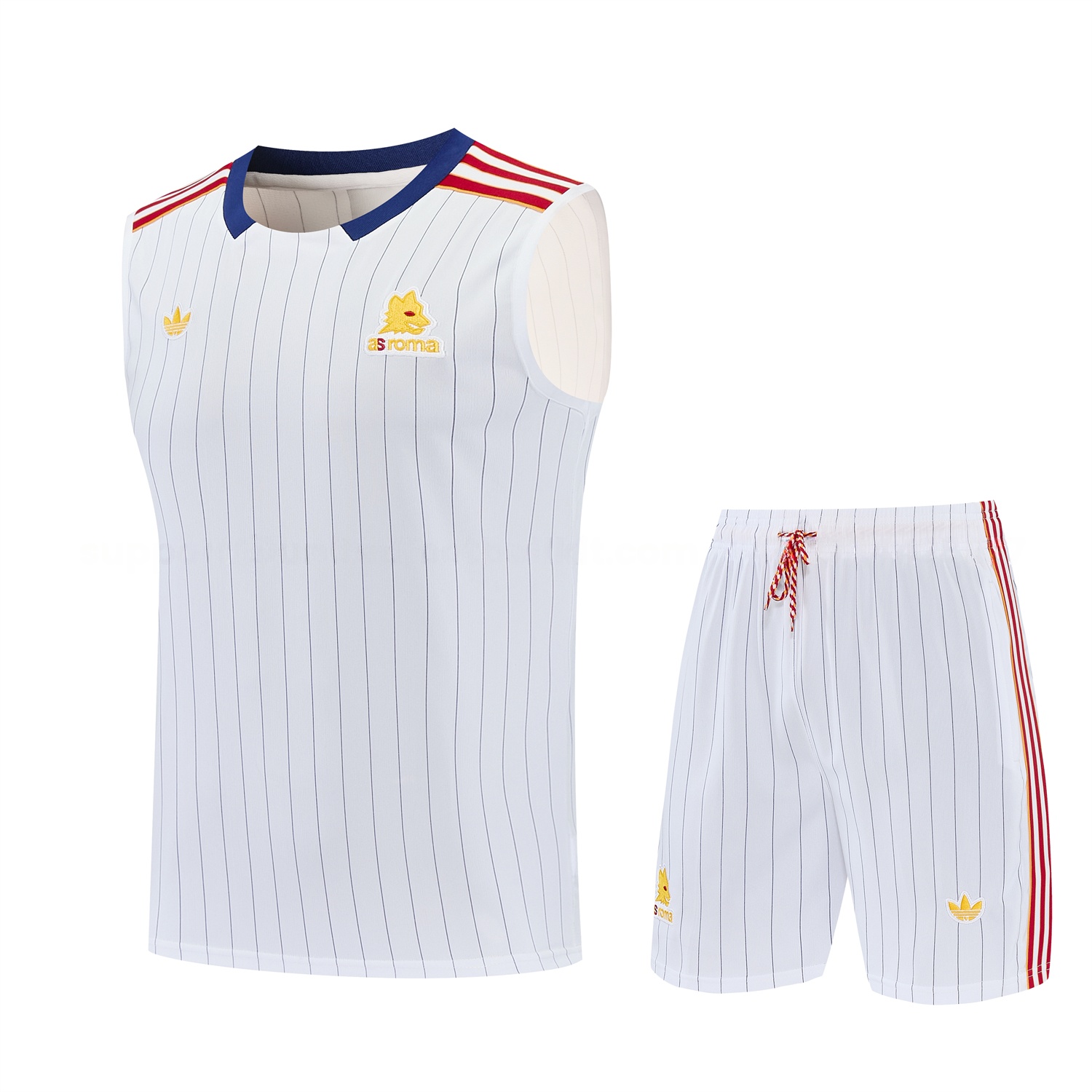 Roma 25-26 Retro Style Vest Training Set - White With Red Details Top & Pants - JerseysGala