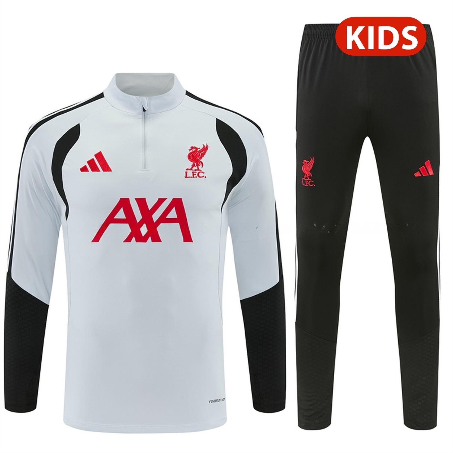 Liver.pool 26-27 Kids Long Sleeve Training Set - Light Grey Top & Black Pants - JerseysGala