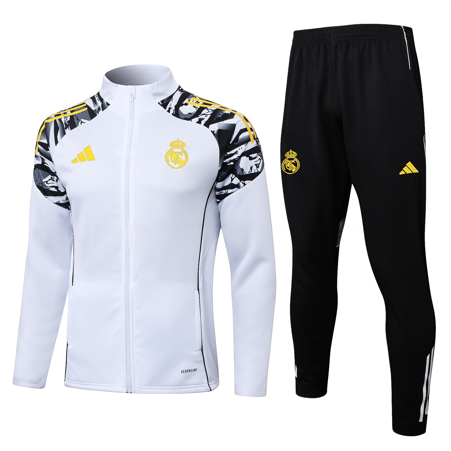 Real Madrid 25-26 Unsponsored Long Sleeve Training Set - White Top & Black Pants - JerseysGala