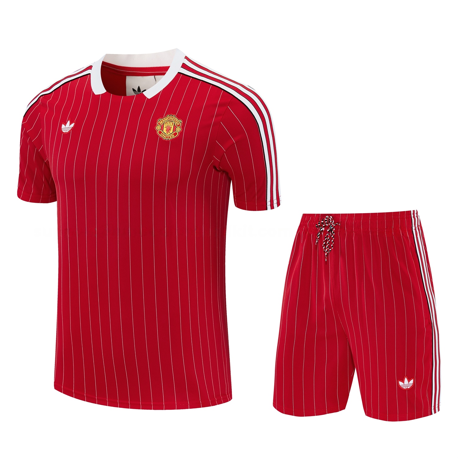 Manchester United 25-26 Retro Style Short-Sleeve Training Set - Red With White Stripes Top & Pants - JerseysGala