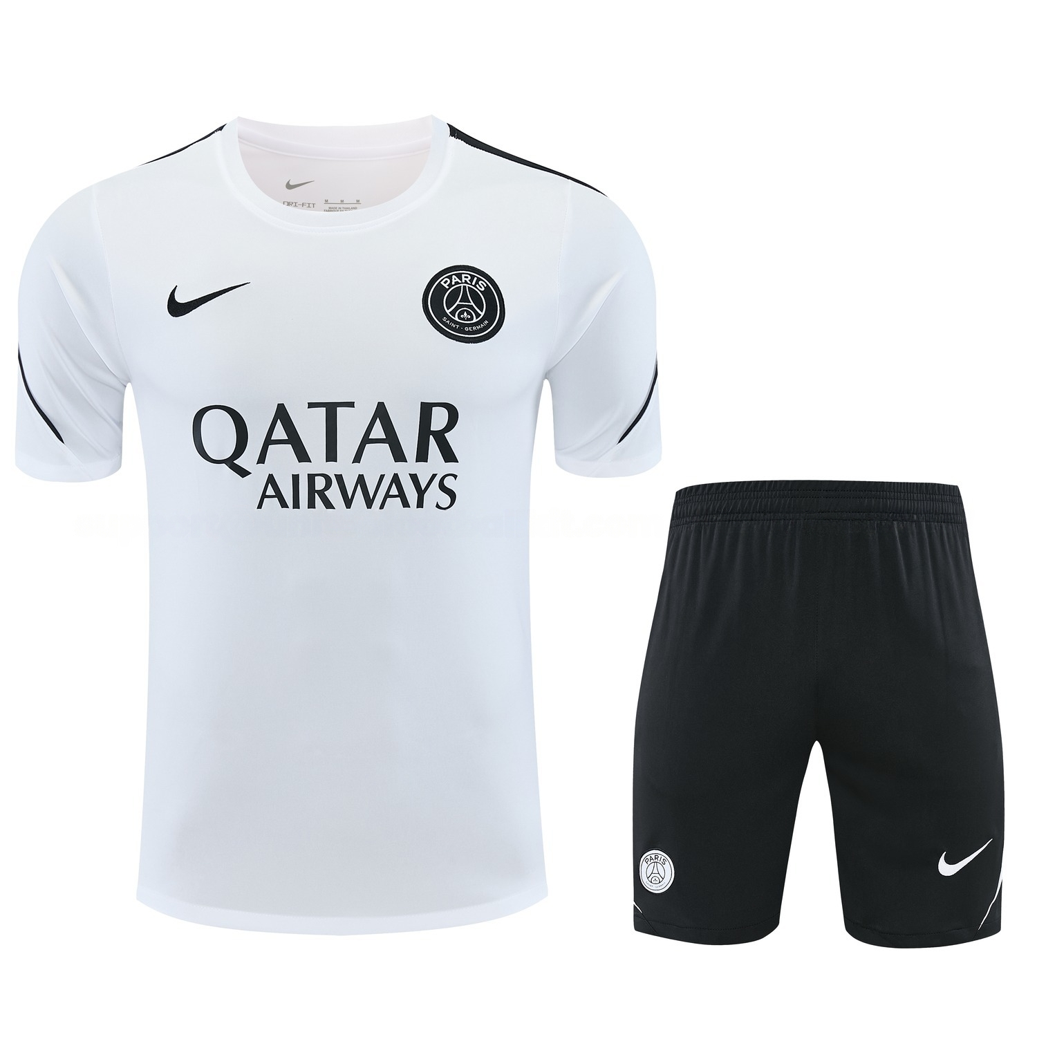 Paris Saint-Germain PSG 26-27 Black Chest Sponsors Short-Sleeve Training Set - White Top & Black Shorts - JerseysGala