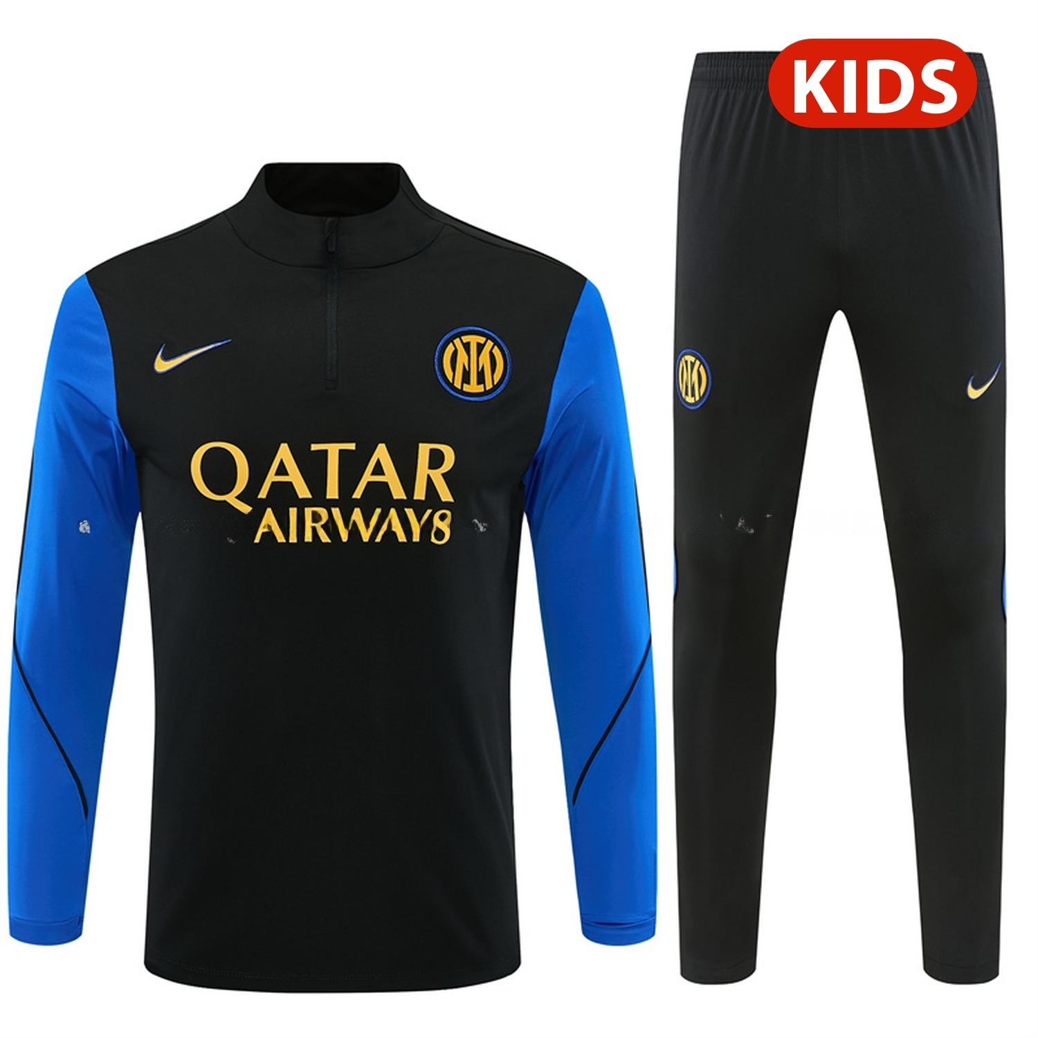 Inter Milan 26-27 Blue Sleeves Kids Long Sleeve Training Set - Black Top & Black Pants - JerseysGala