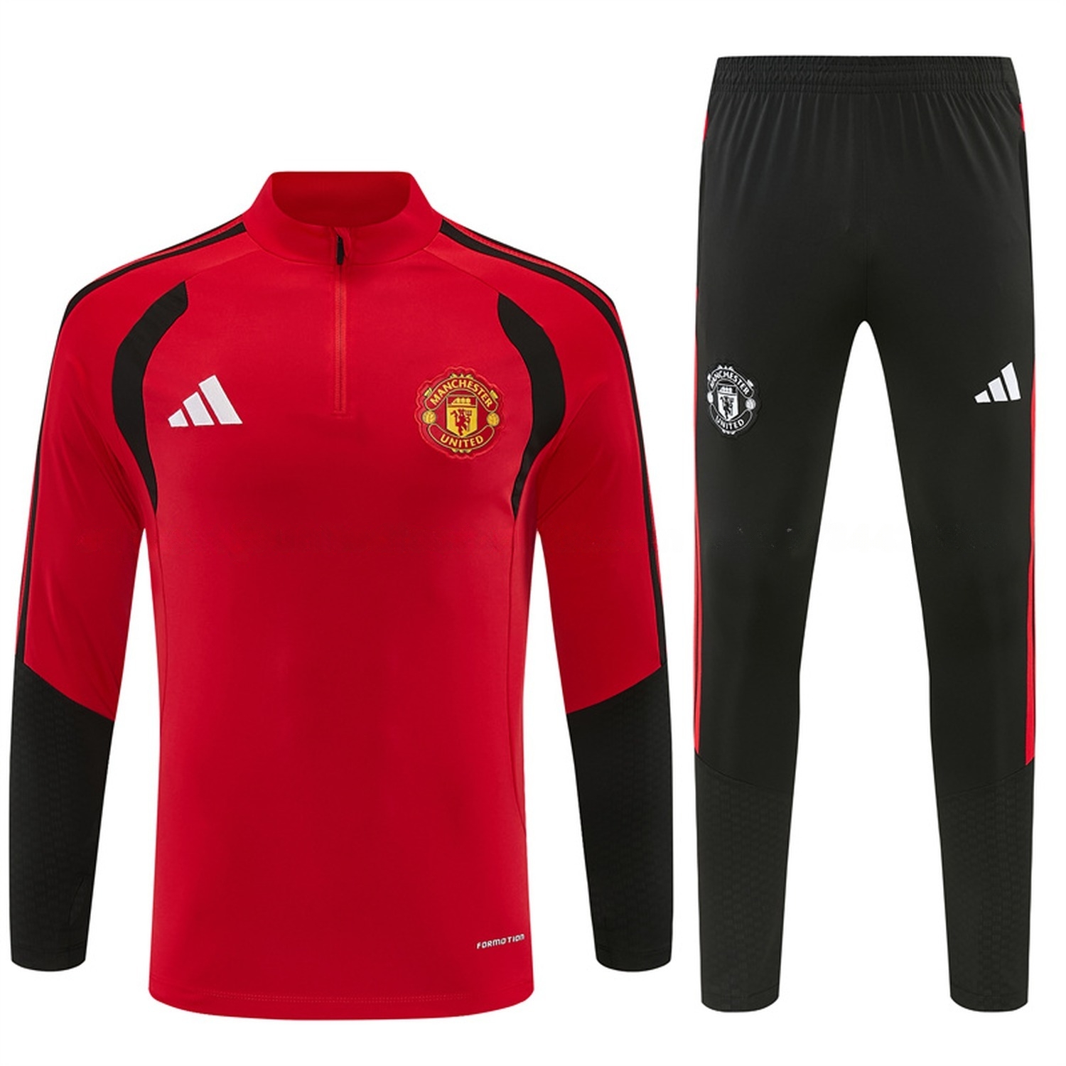 Manchester United 26-27 Long Sleeve Training Set - Red Top & Black Pants - JerseysGala