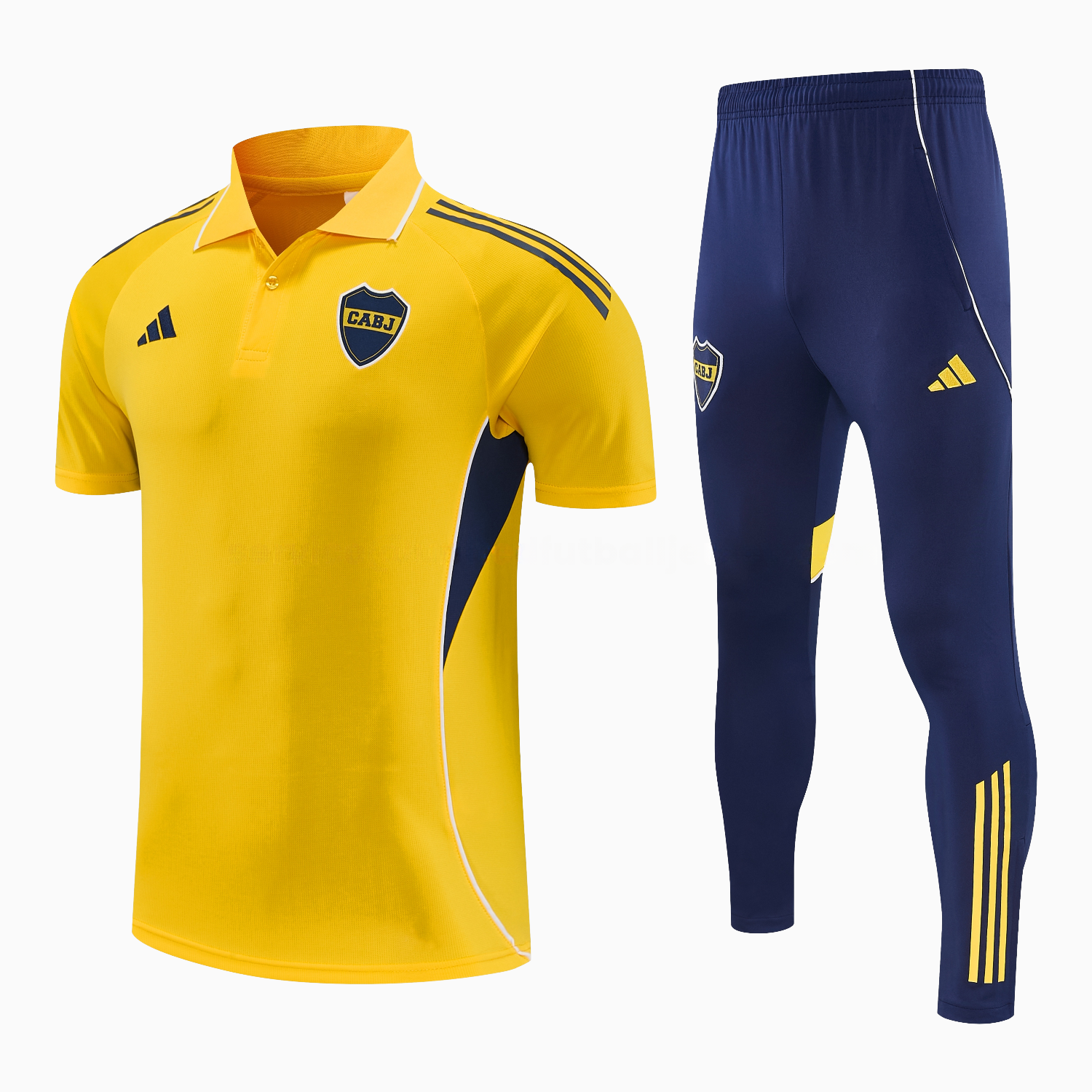 Boca Juniors 25-26 POLO Short-Sleeve Training Set - Yellow Top and Dark Blue Pants - JerseysGala