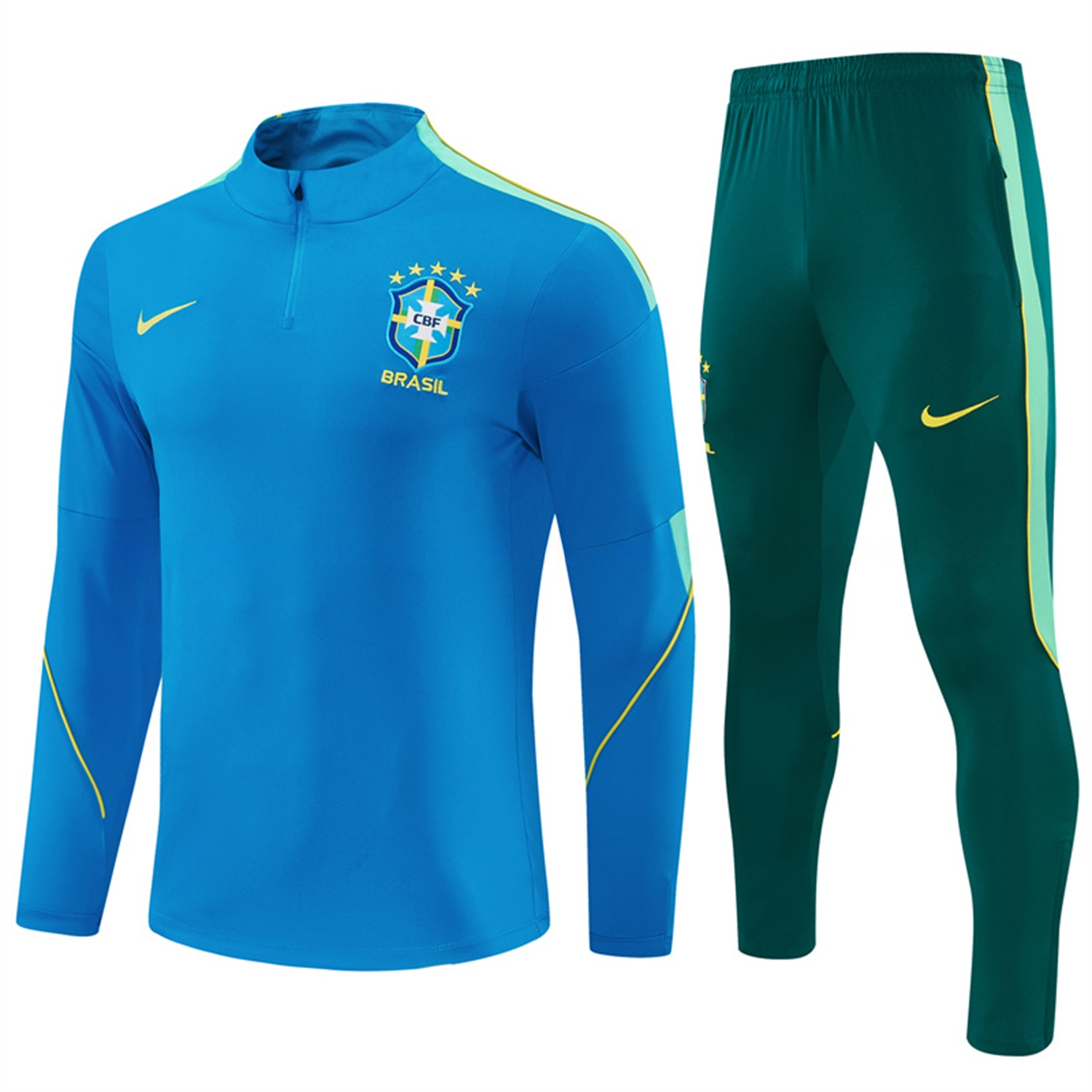 Brazil 2026 Long Sleeve Training Set - Sky Blue Top & Dark Green Pants - JerseysGala