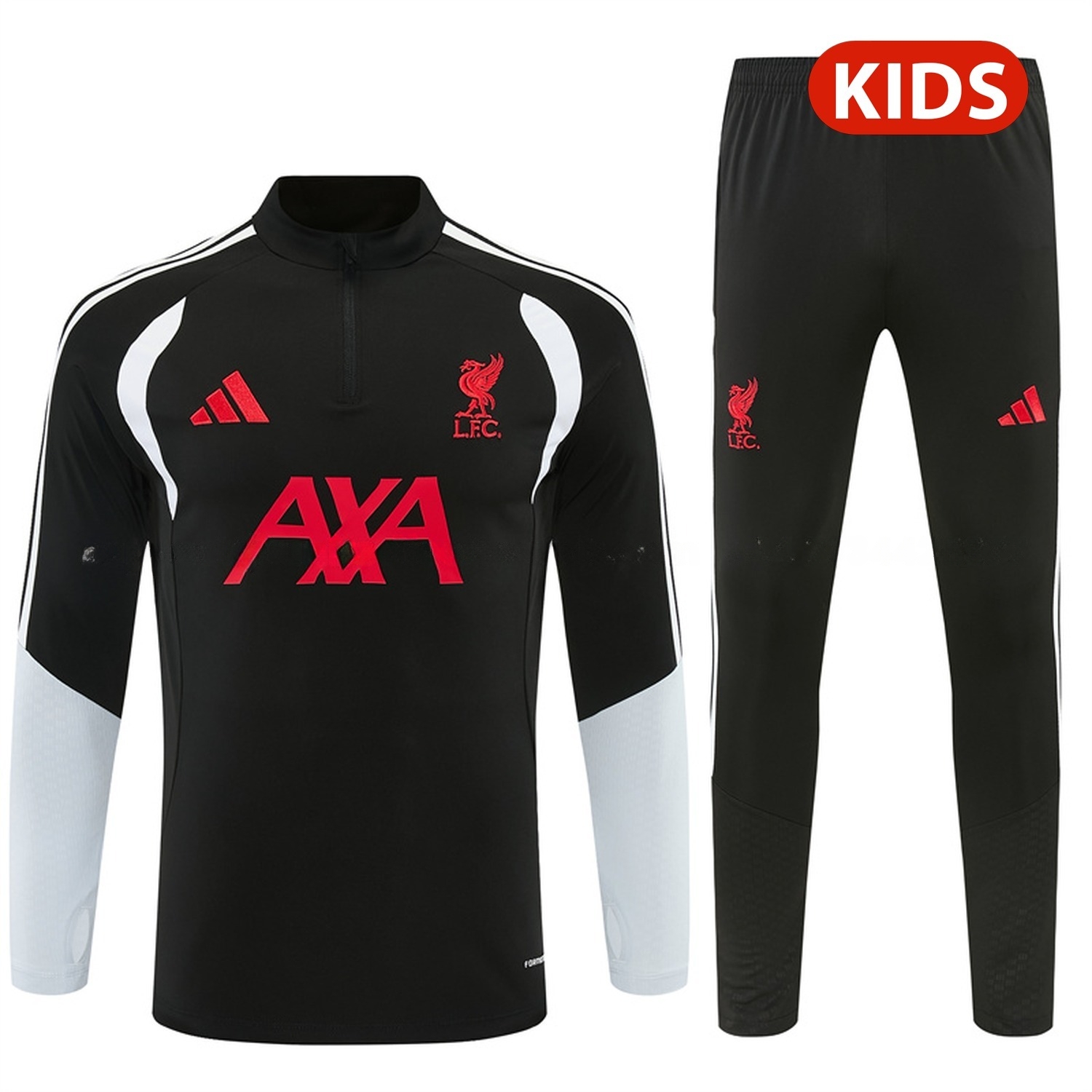 Liver.pool 26-27 Kids Long Sleeve Training Set - Black Top & Black Pants - JerseysGala