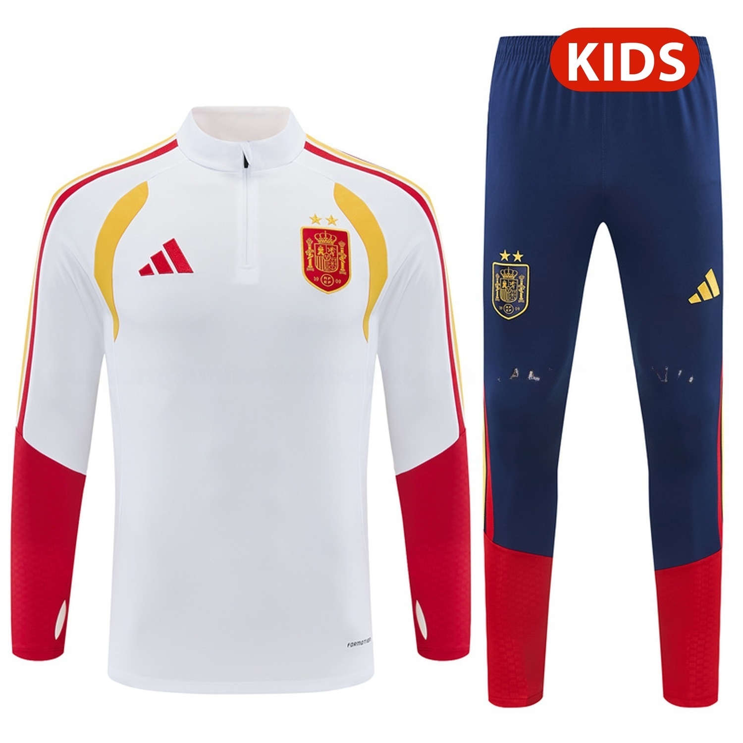 Spain 2026 Kids Long Sleeve Training Set - White Top & Deep Blue Pants - JerseysGala