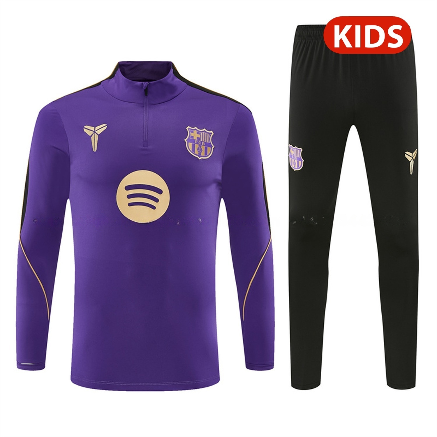 Barcelona 26-27 Kids Long Sleeve Training Set - Purple Top & Black Pants - JerseysGala