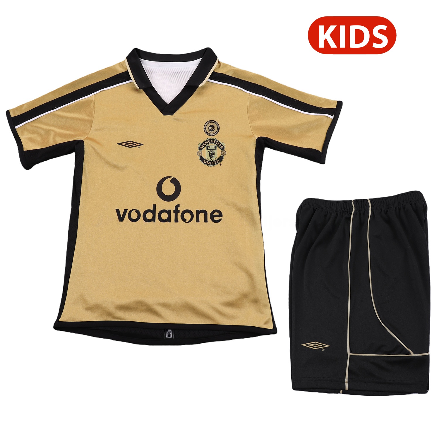 Retro Manchester United 2001-02 100th Centery Kids Kit - Yellow - JerseysGala