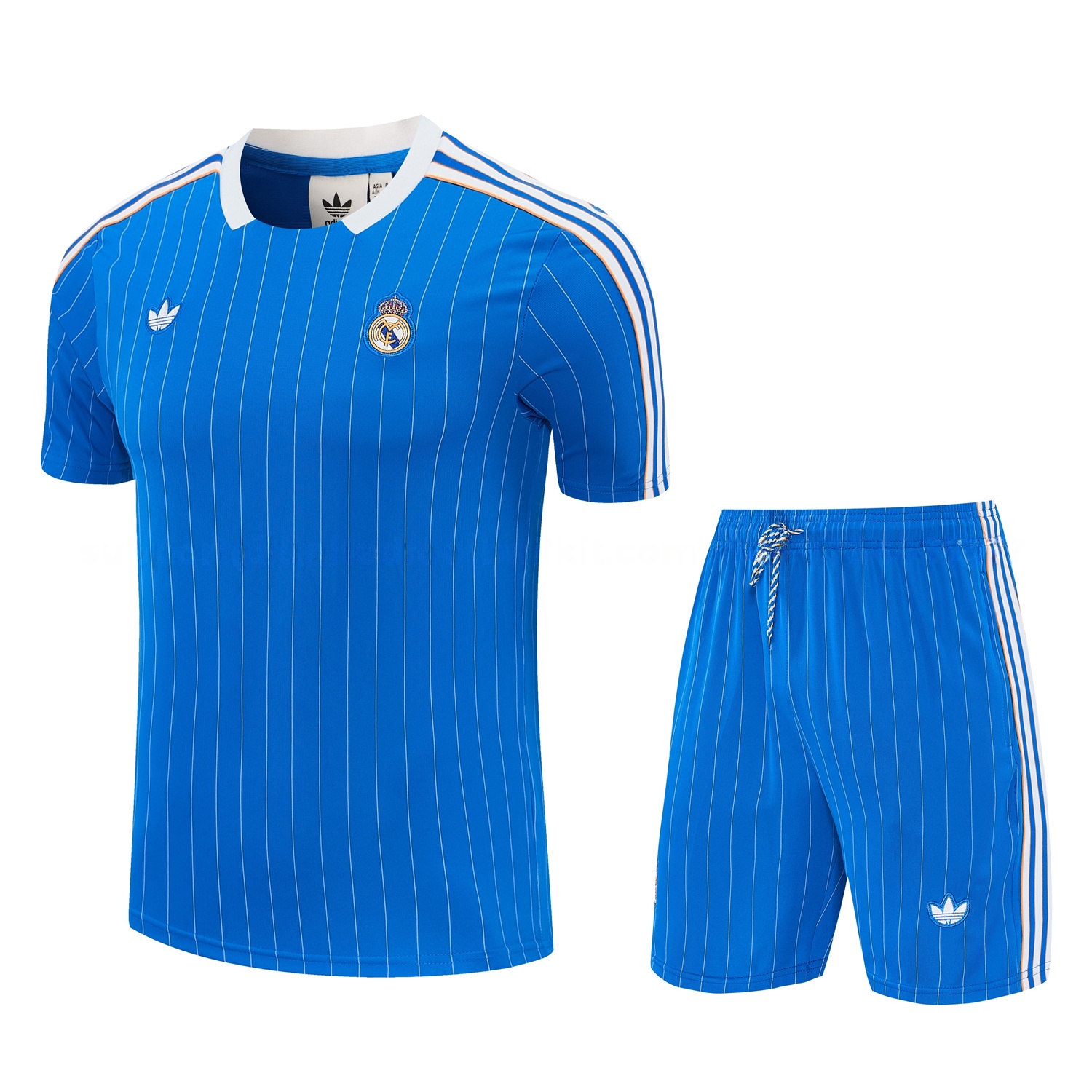 Real Madrid 25-26 Retro Style Short-Sleeve Training Set - Blue With White Stripes Top & Pants - JerseysGala