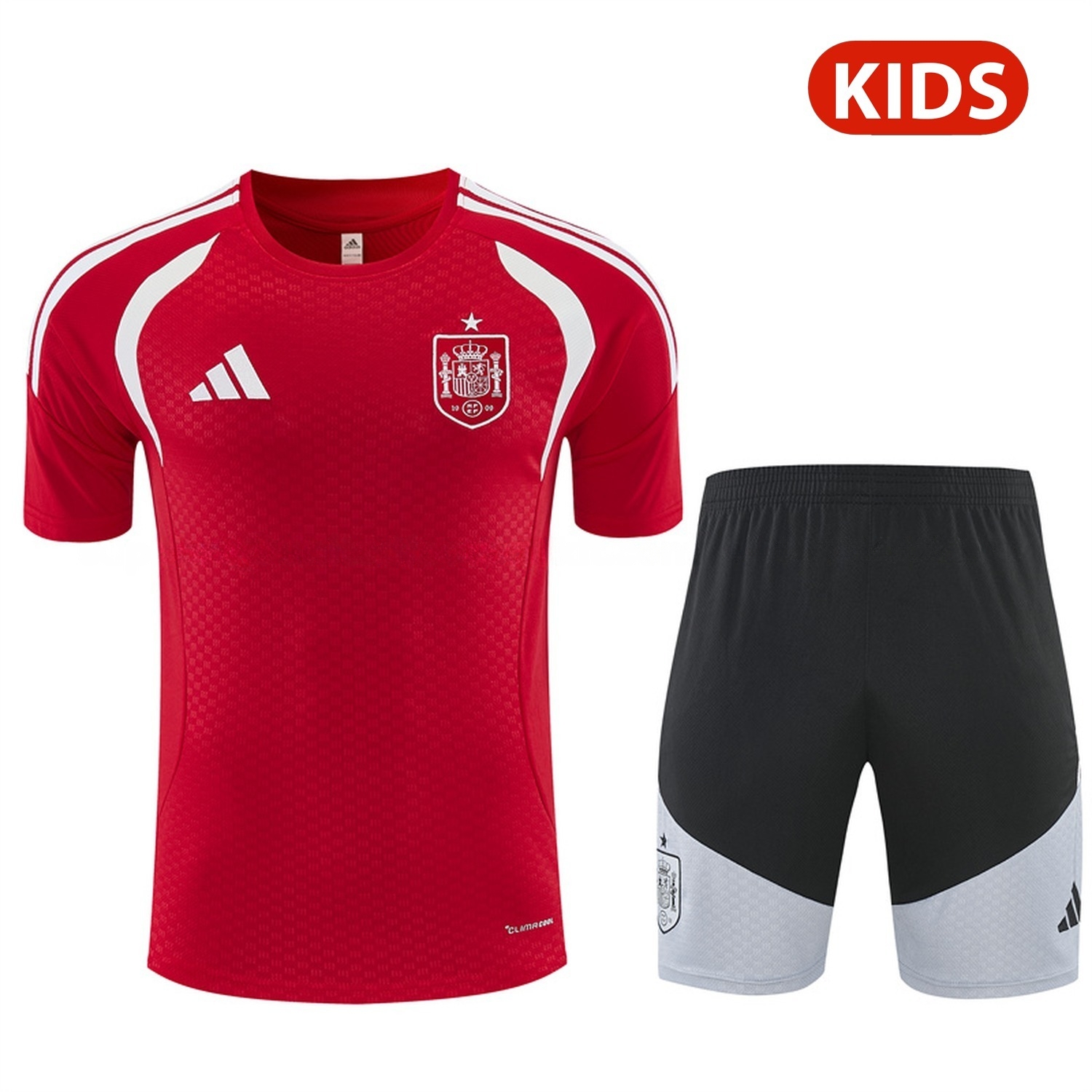 Spain 2026 Kids Short-Sleeve Training Set - Red Top & Black Shorts - JerseysGala