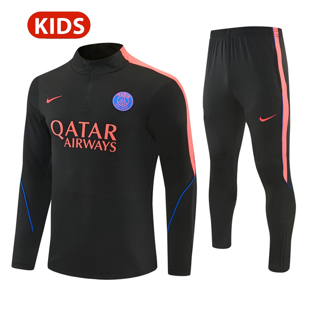 Paris Saint-Germain 26-27 Kids Long Sleeves Training Set - Black With Pink Top & Pants - JerseysGala
