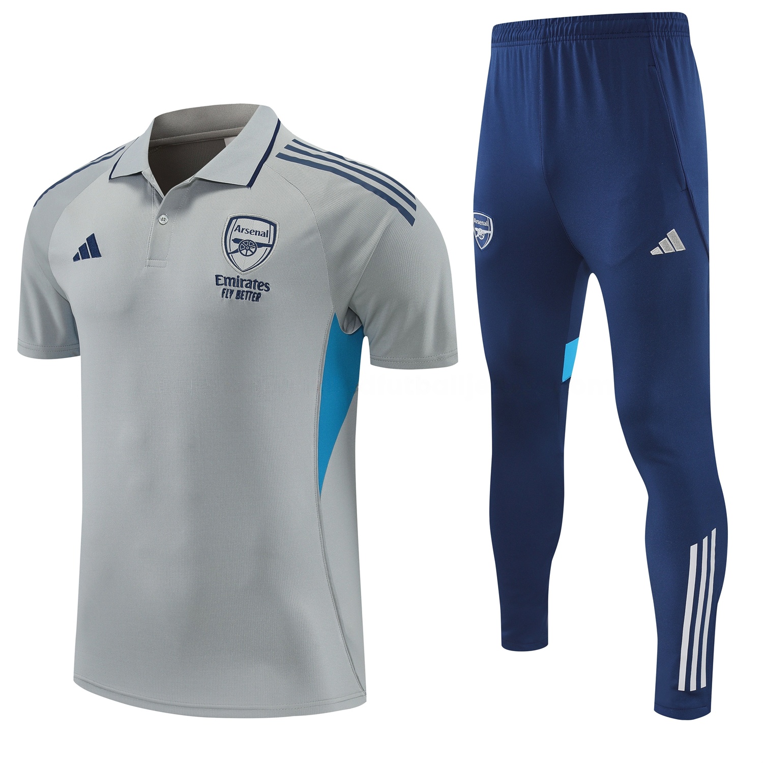 Arsenal 25-26 POLO Short-Sleeve Training Set - Grey Top and Deep Blue Pants - JerseysGala