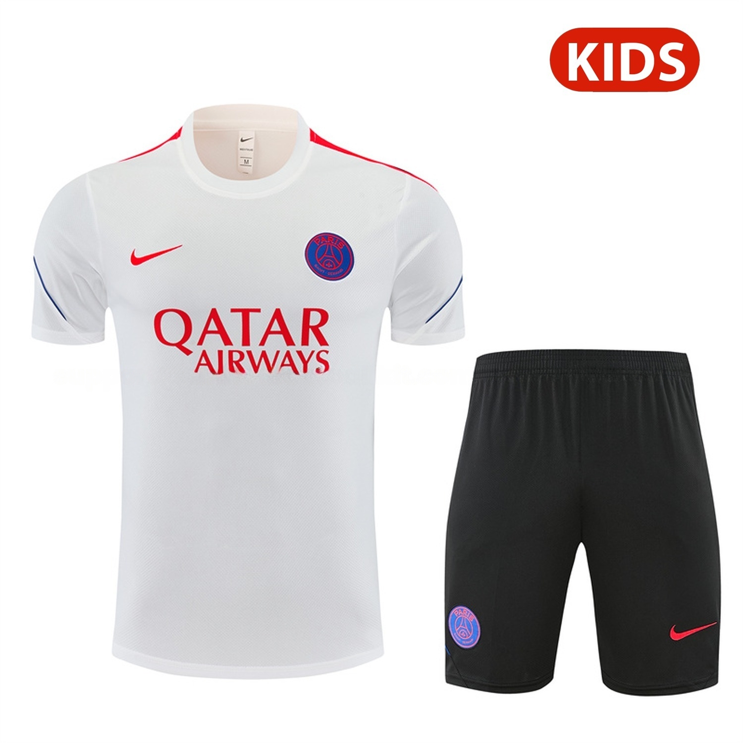 Paris Saint-Germain PSG 26-27 Kids Short-Sleeve Training Set - White Top & Black Shorts - JerseysGala