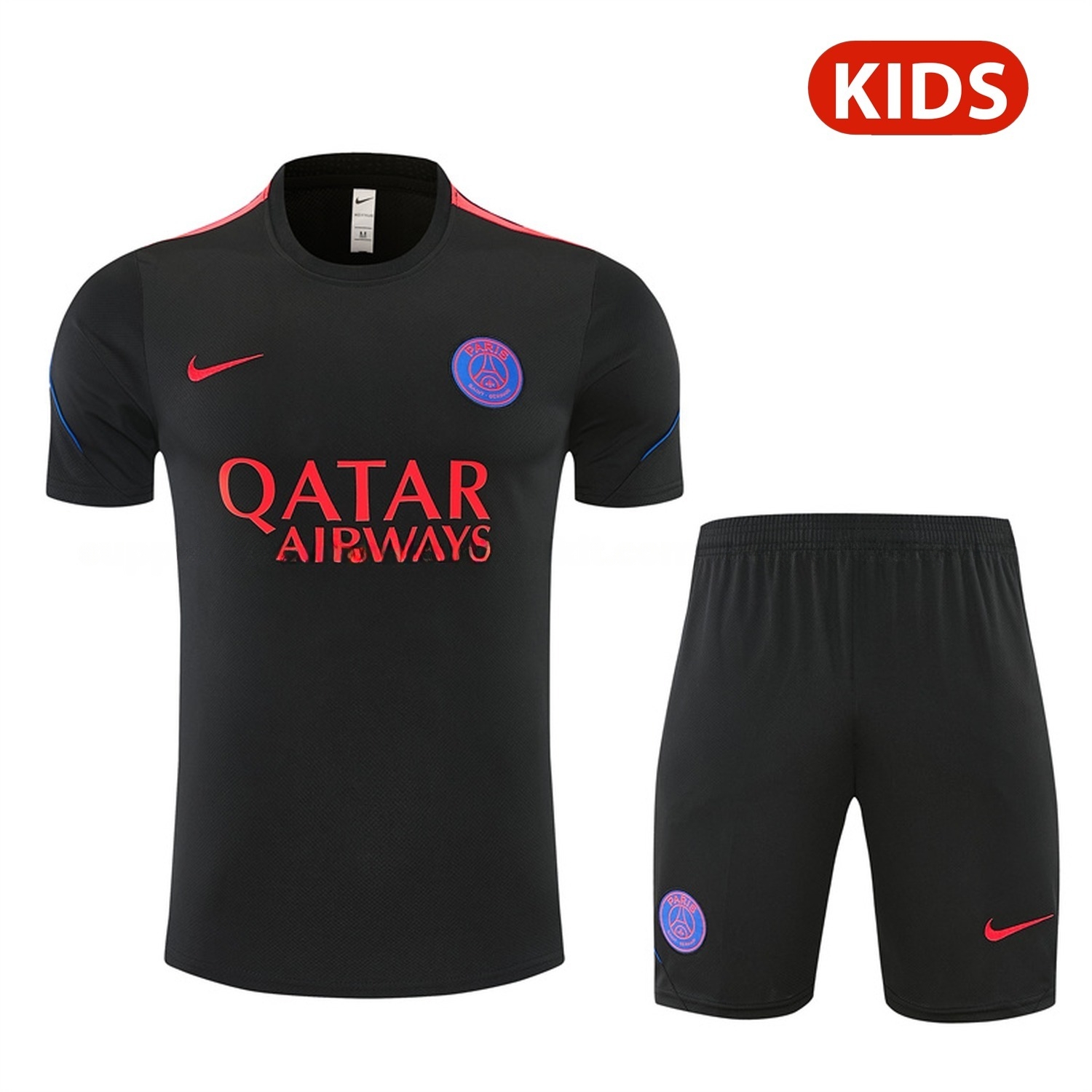 Paris Saint-Germain PSG 26-27 Kids Short-Sleeve Training Set - Black Top & Black Shorts - JerseysGala