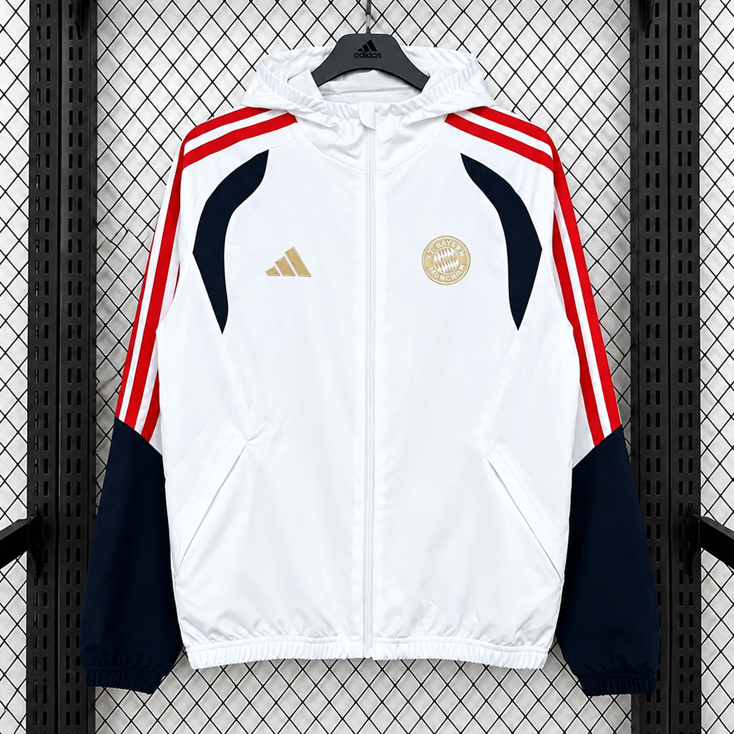 Bayern Munich 26-27 Teamline White Navy Blue Hooded Windbreaker Jacket - JerseysGala