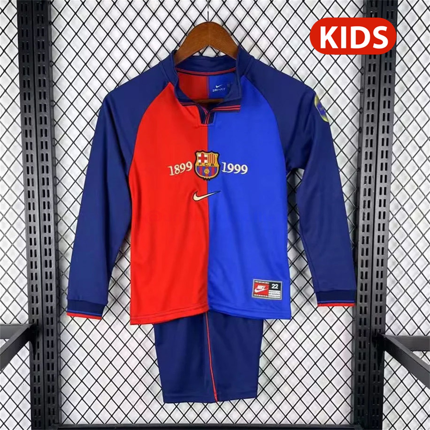 Retro Barcelona 99-00 Home 100th anniversary Long Sleeves Kids Kit - JerseysGala
