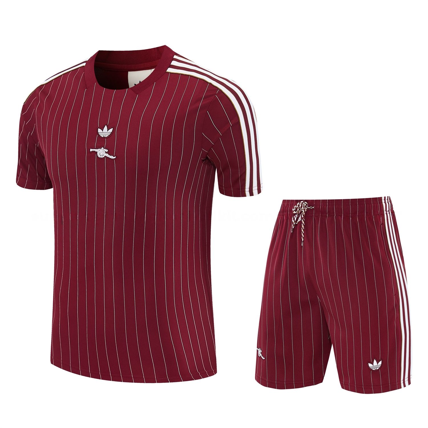 Arsenal 25-26 Retro Style Short-Sleeve Training Set - Dark Red With White Stripes Top & Pants - JerseysGala